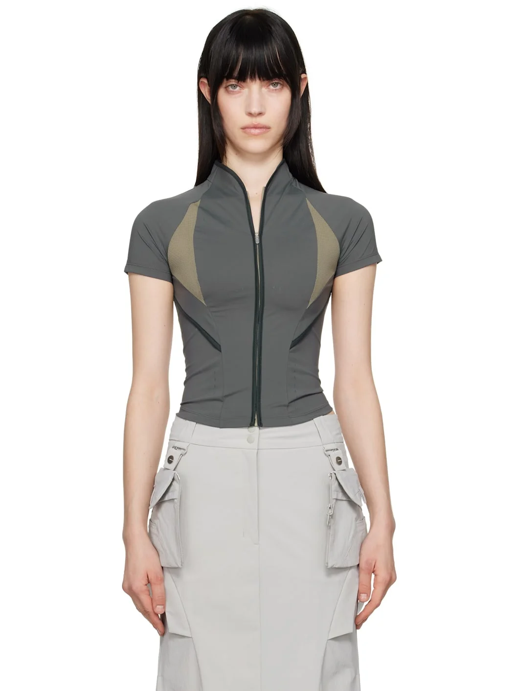 Khaki Slashed Zip T-shirt - 1