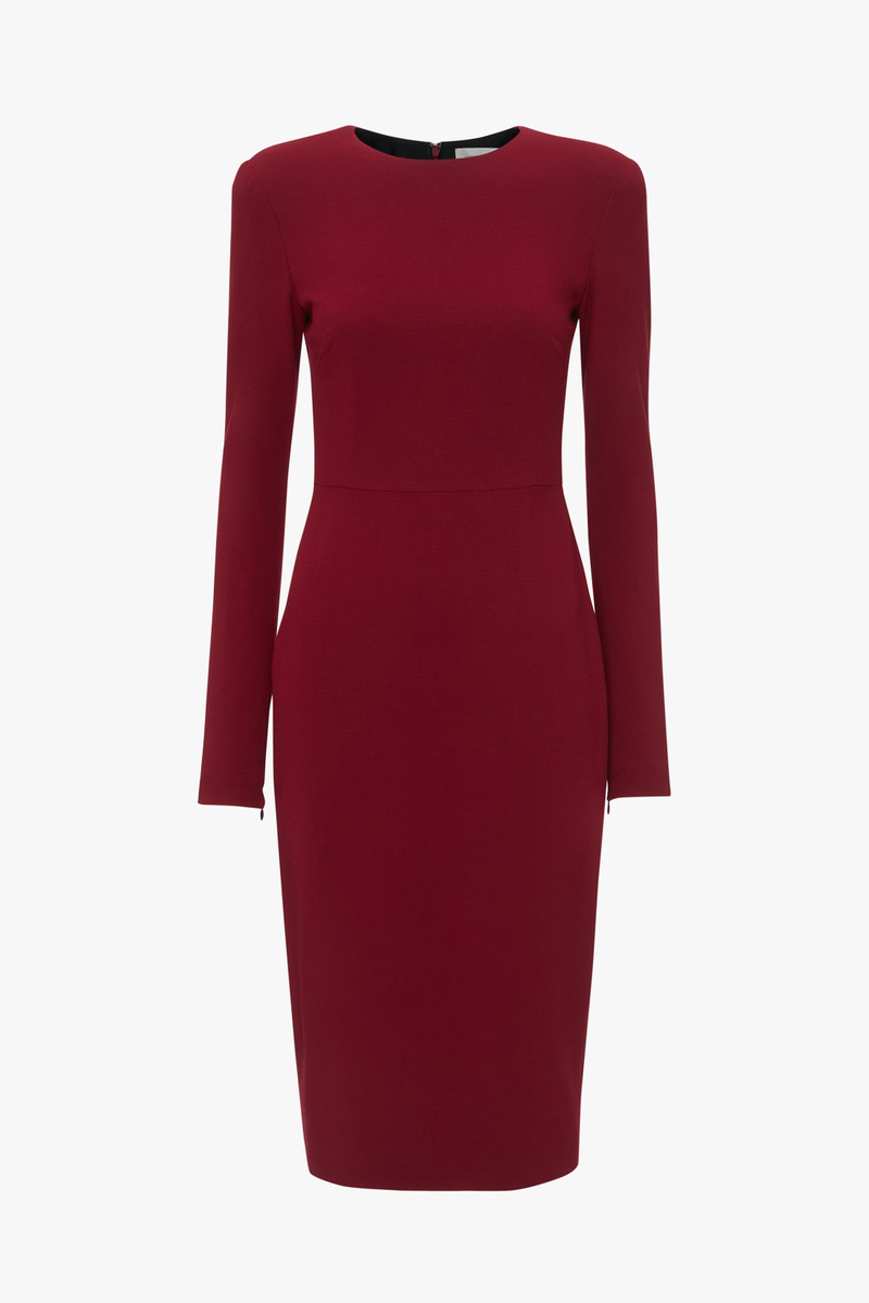 Victoria Beckham Long Sleeve T-Shirt Fitted Dress In Oxblood -  1424WDR005233A-OXBLOOD-4 | REVERSIBLE