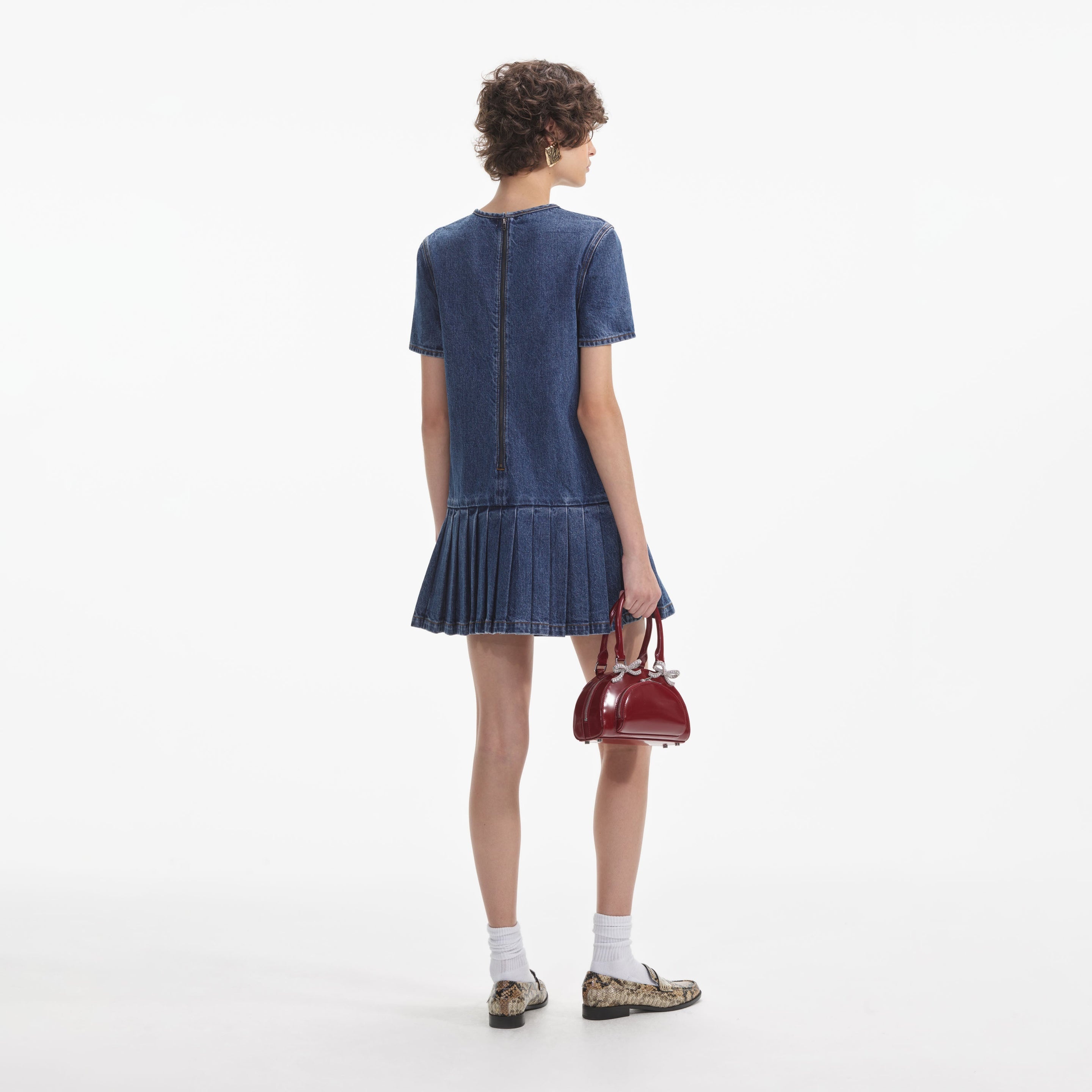 Pleated Denim Mini Dress - 3