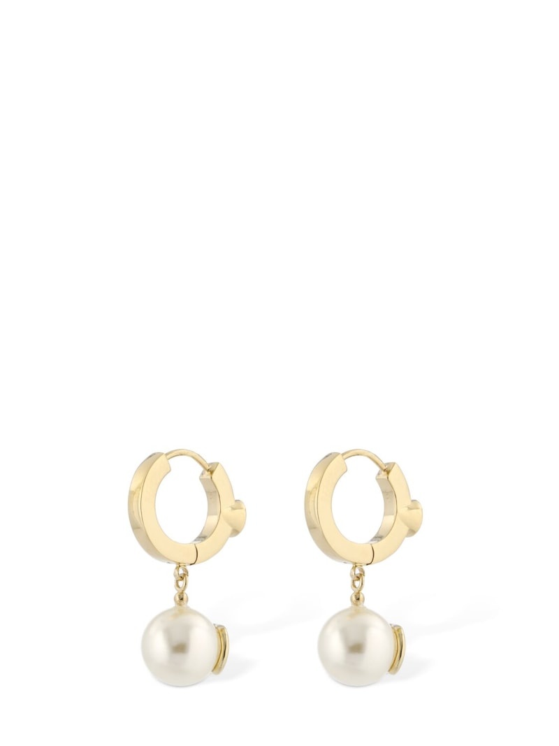 V logo faux pearl hoop earrings - 4