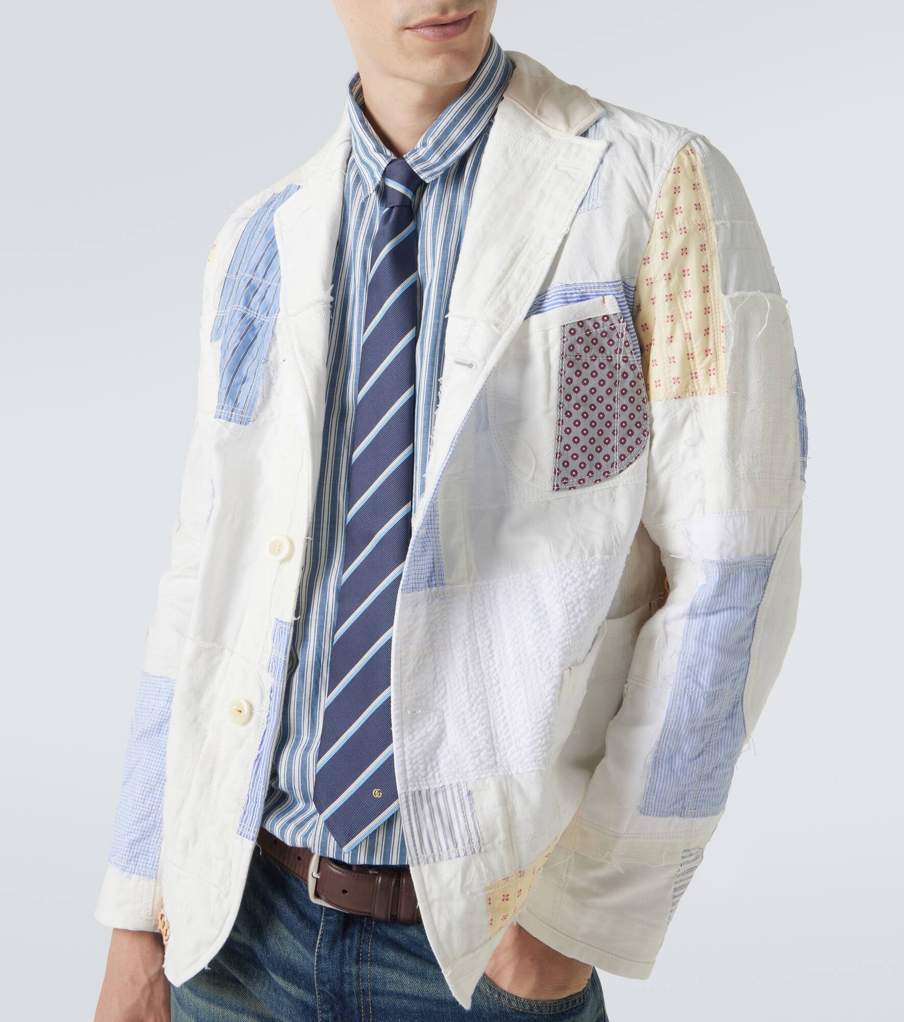 Patchwork cotton and linen-blend blazer - 5