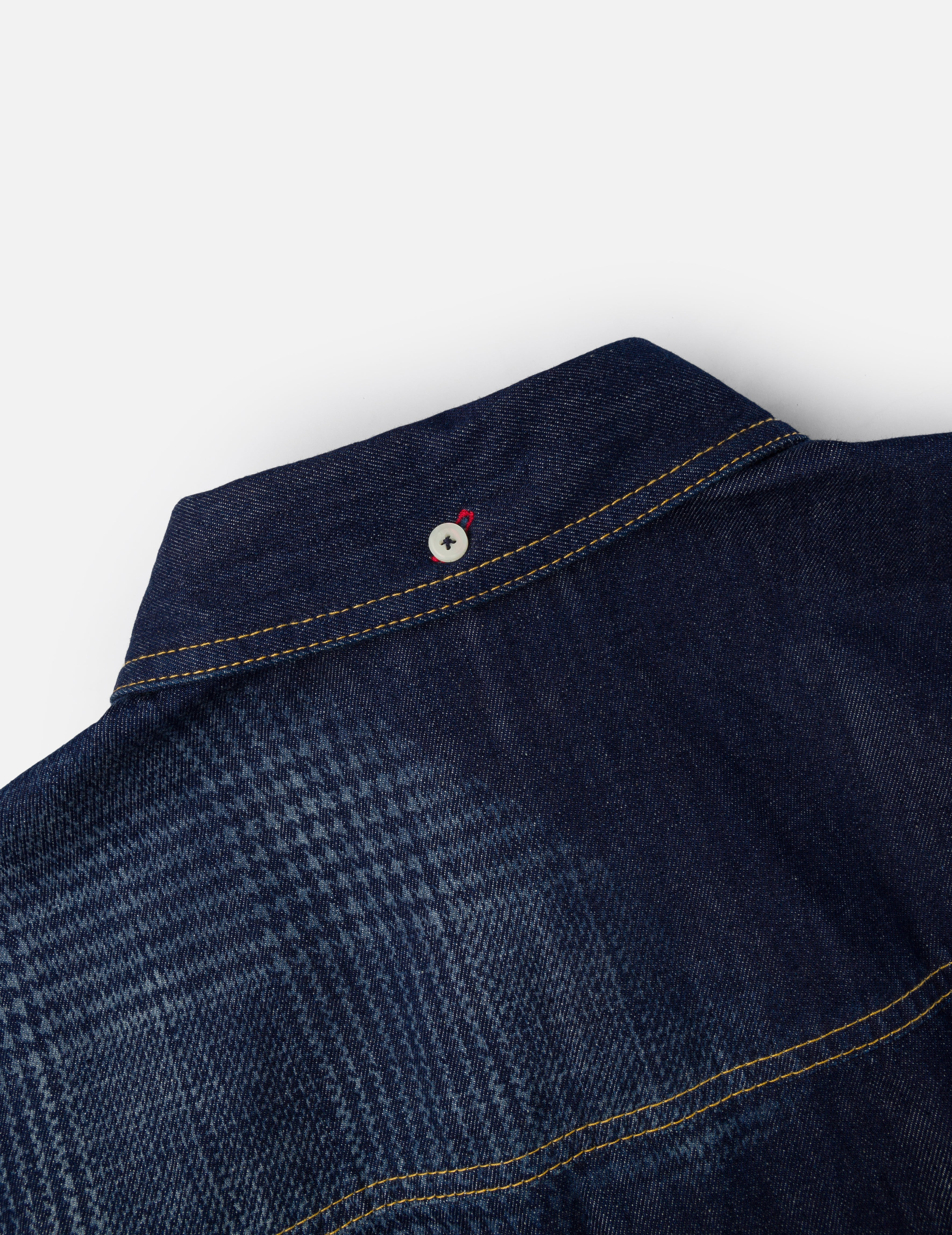 Handbrush Houndstooth Print Relax Fit Denim Shirt - 7