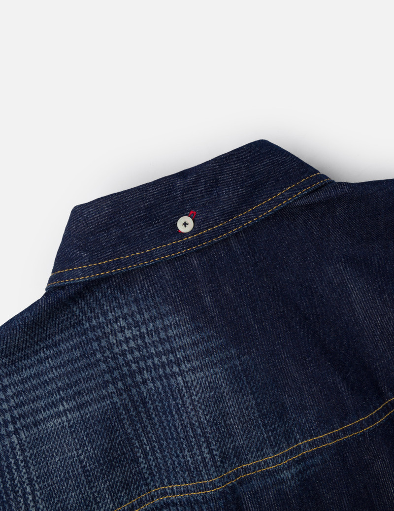 Handbrush Houndstooth Print Relax Fit Denim Shirt 7