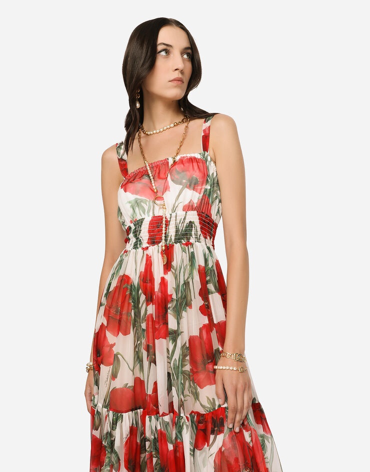 Long poppy-print chiffon dress - 3