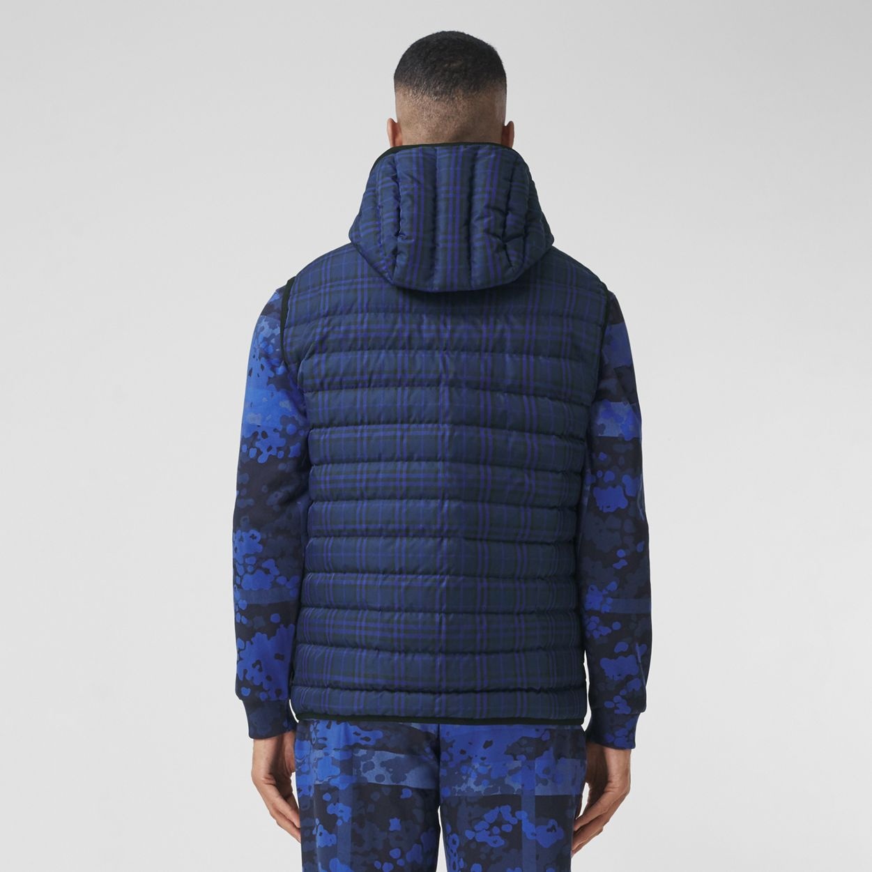 Check Nylon Hooded Puffer Gilet - 3