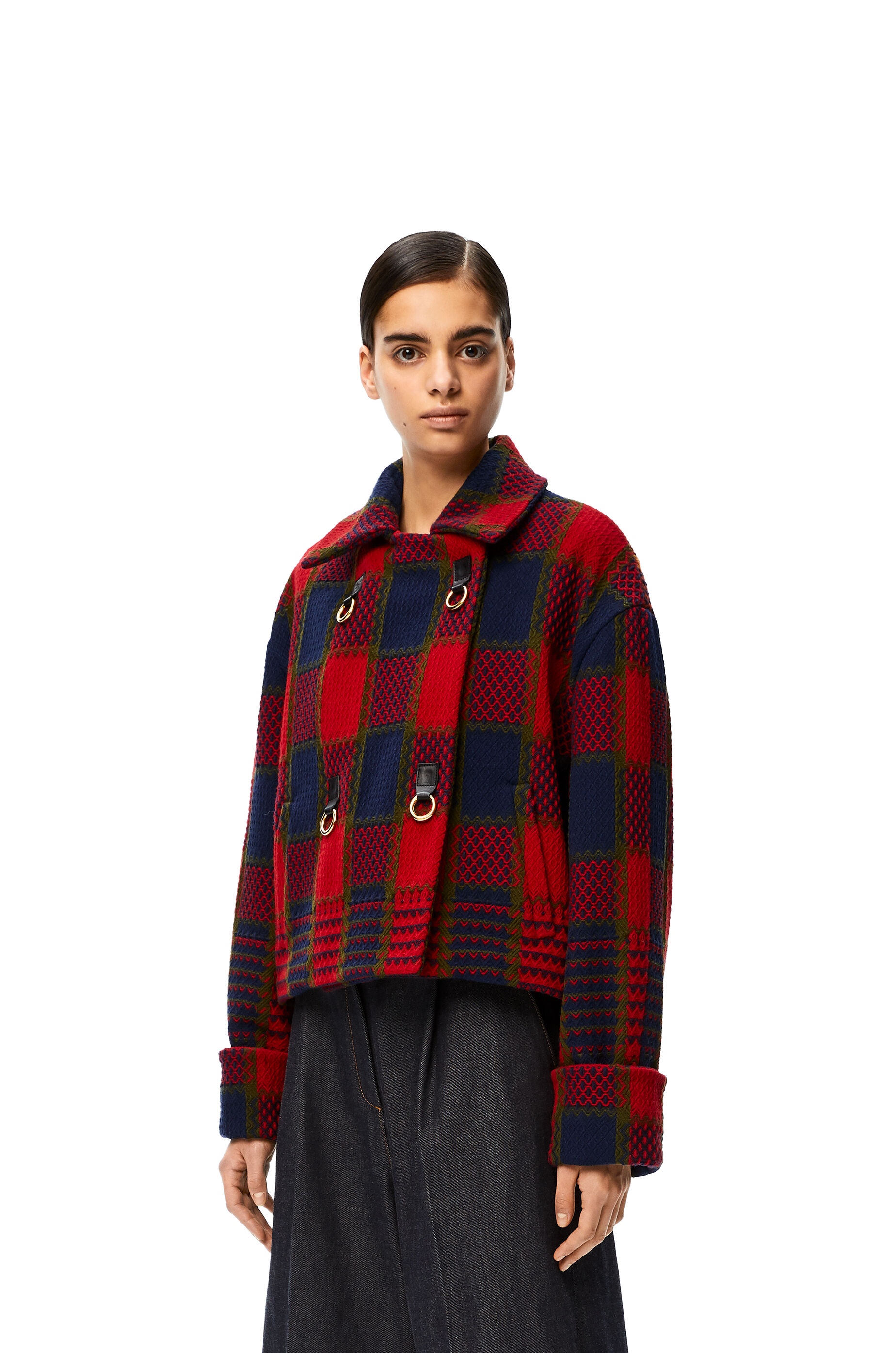 Cropped jacket in check wool - 3