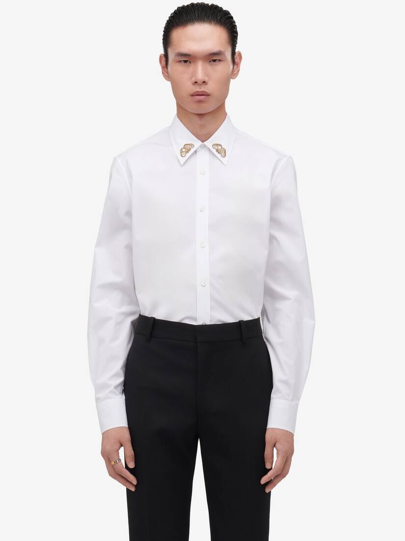Men's Embroidered Collar Shirt in Optic White - 5
