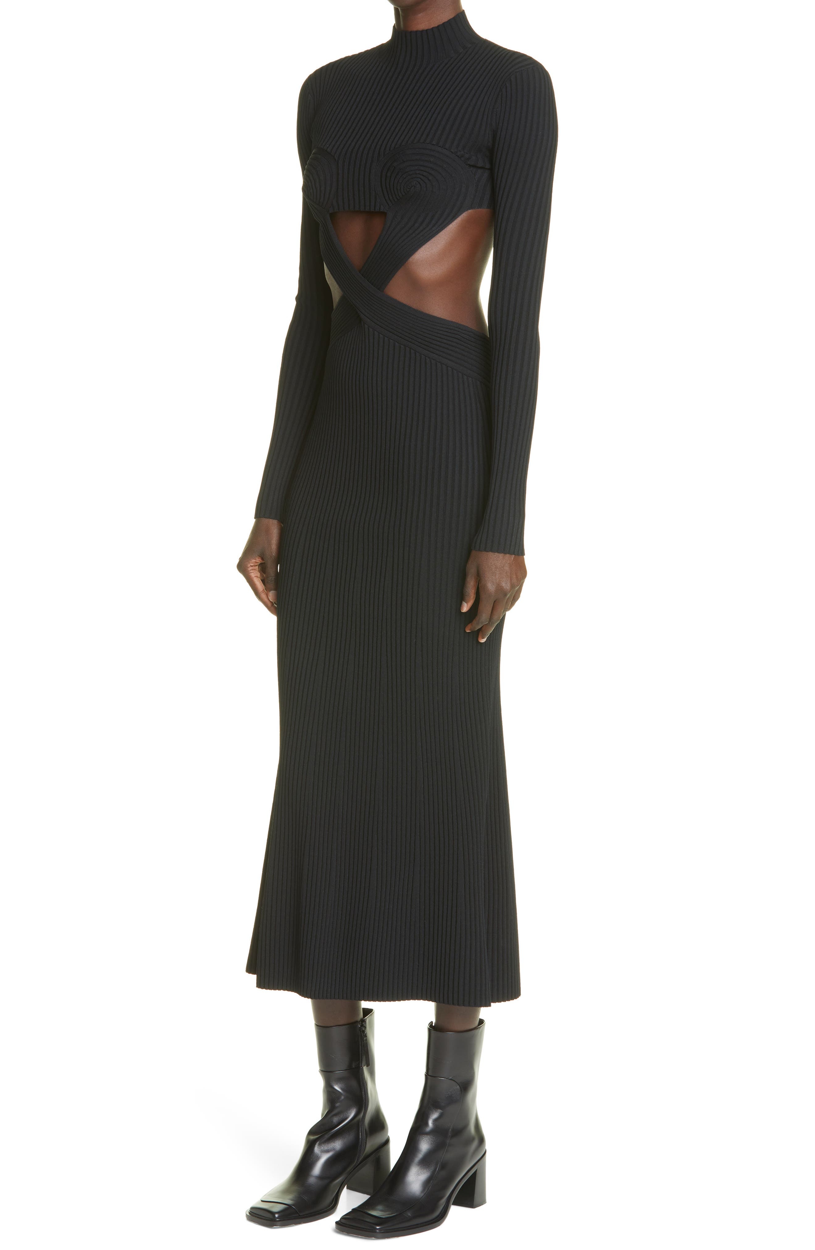 Dion Lee Spiral Rib Knit Long Sleeve Midi Dress in Black at Nordstrom, Size Small - 4