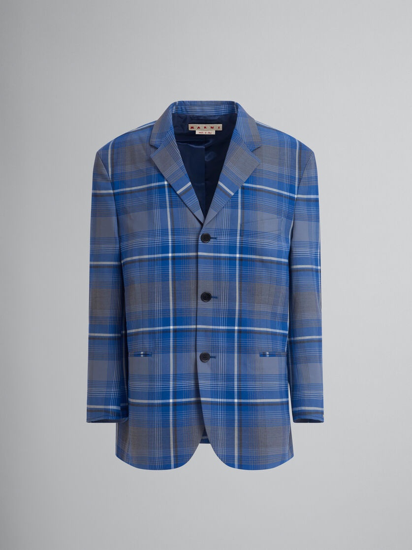 BLUE CHECKED VIRGIN WOOL OVERSIZED JACKET - 1