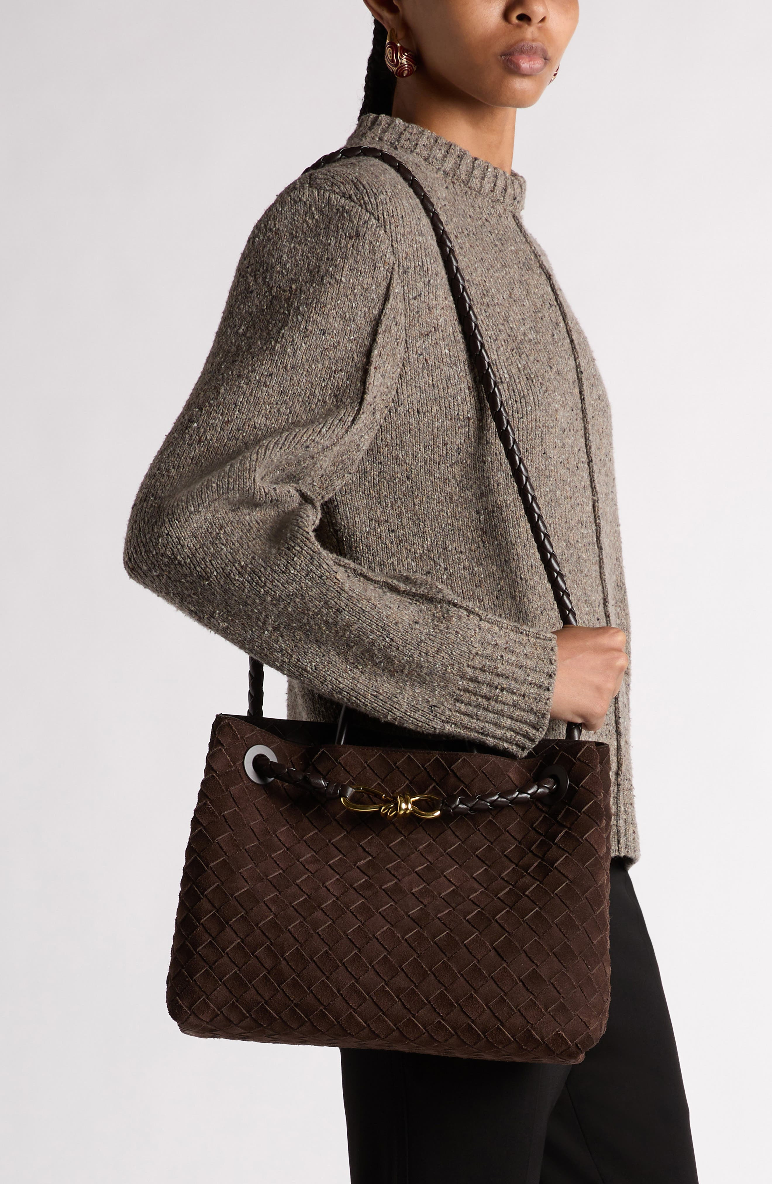 Bottega Veneta Medium Andiamo Intrecciato Suede Shoulder Bag in 2272 Fondant-M Brass-Fond at Nordstr - 4