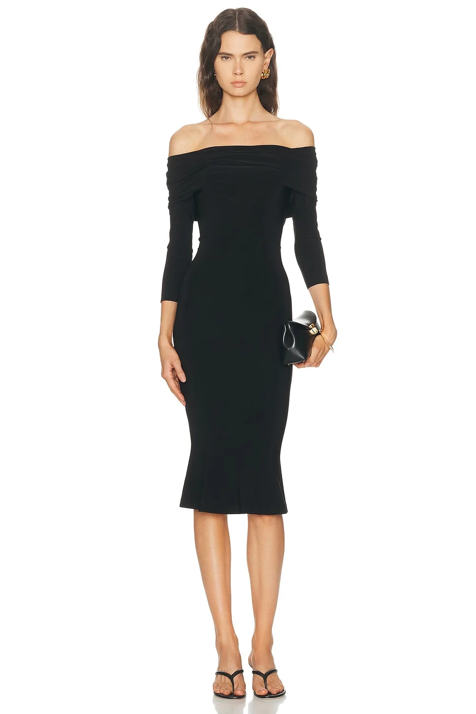 3/4 Sleeve Cowl Neck Fishtail Dress - 1