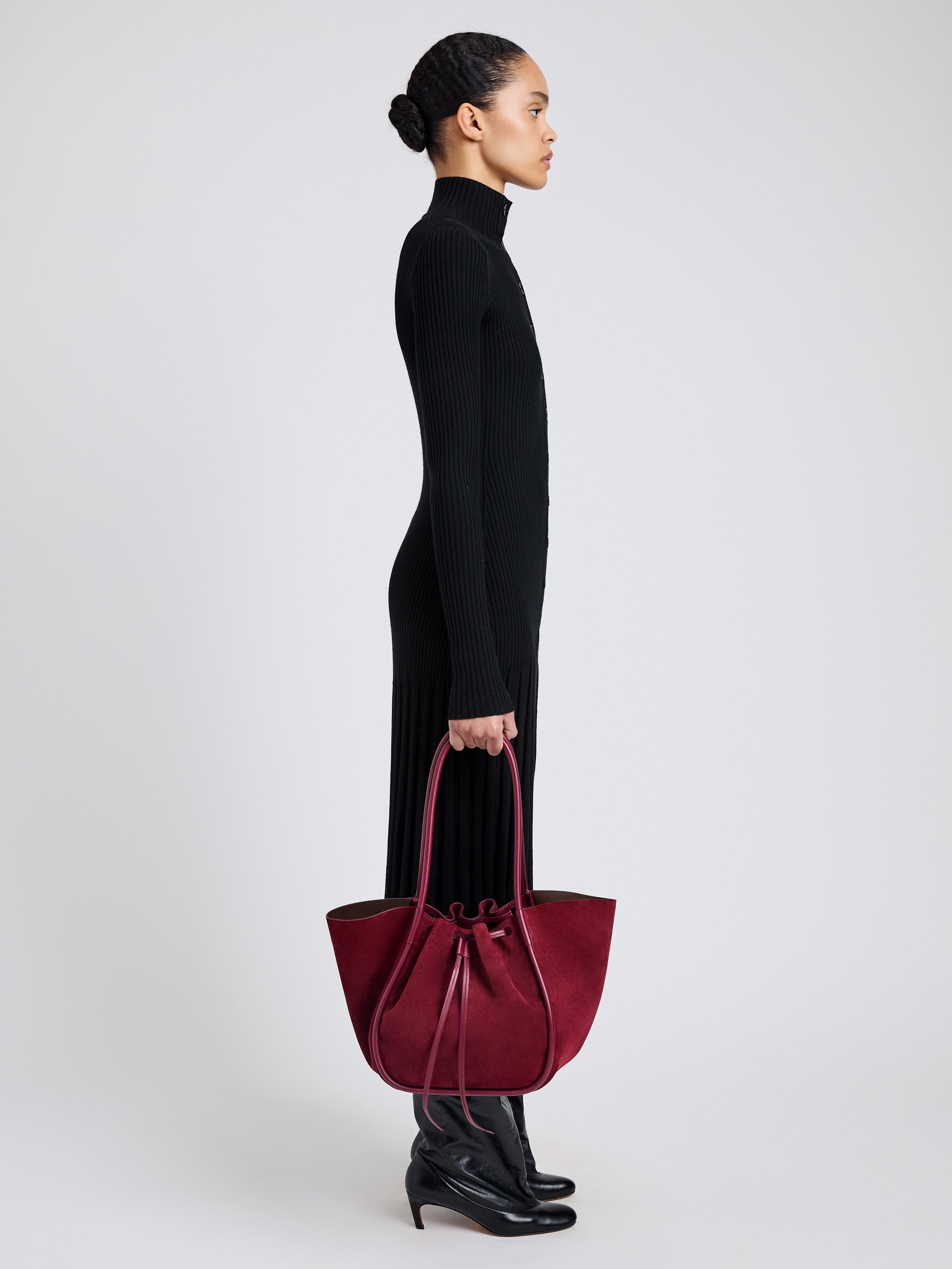Large Ruched Tote in Soft Suede - 6