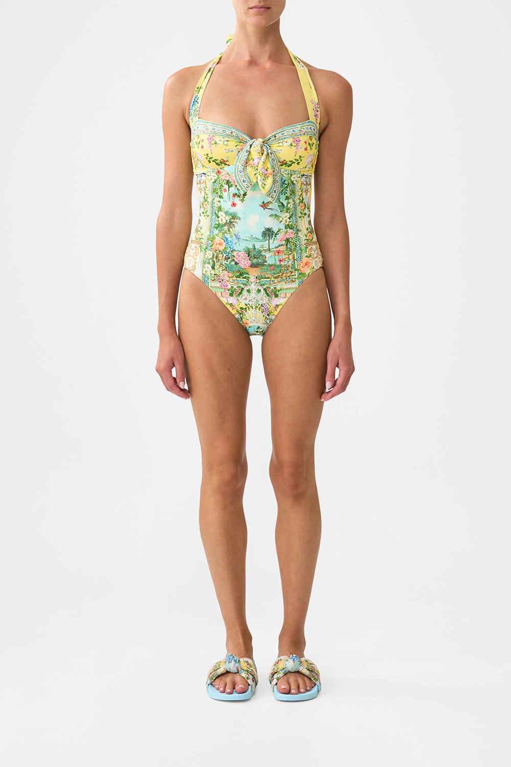 TIE FRONT HALTER ONE PIECE WITH GATHERED SIDES - 2