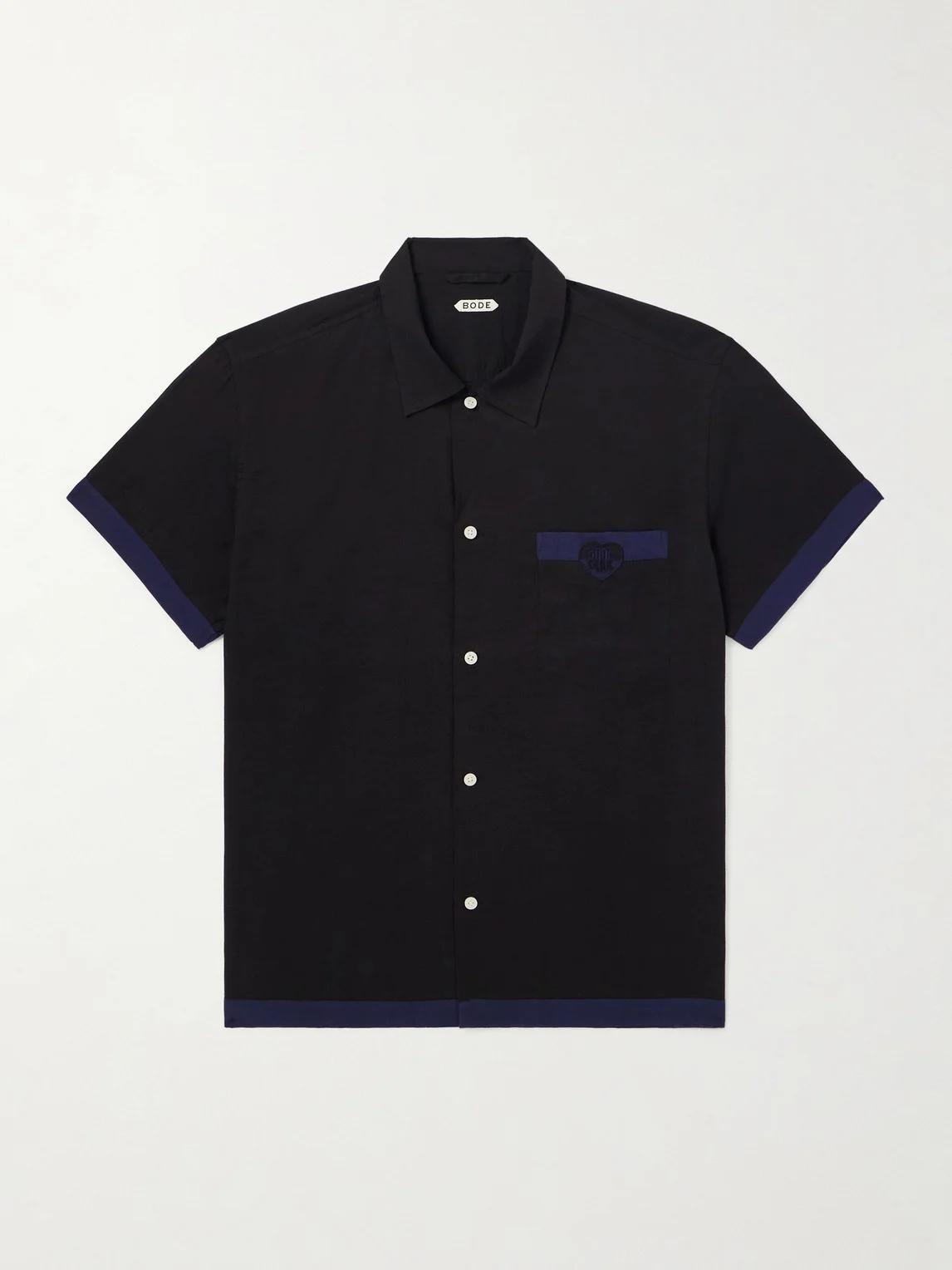 Heart Deco Appliquéd Two-Tone Cotton Shirt - 1