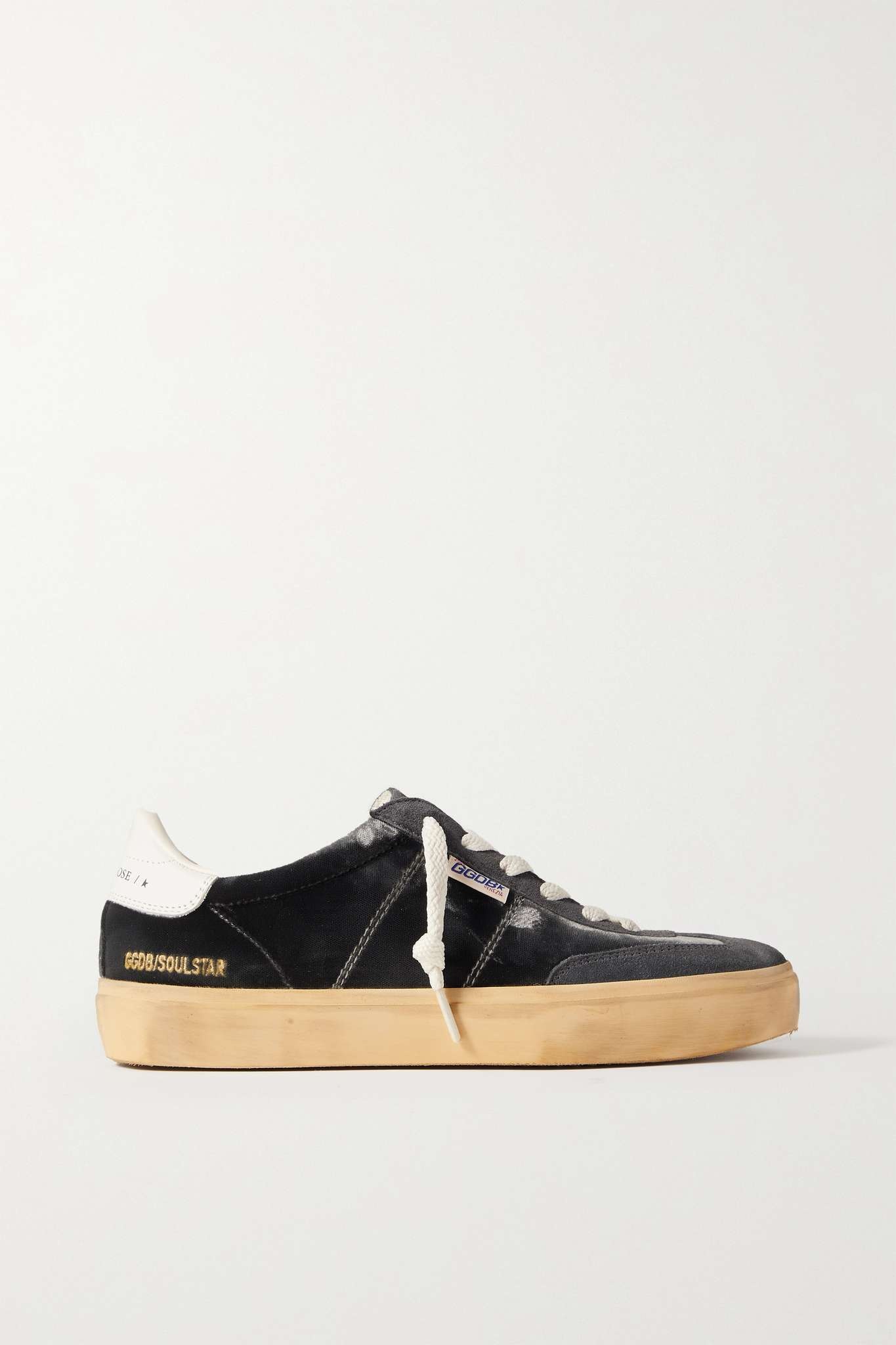 Soul-Star distressed suede and leather-trimmed velvet sneakers - 1