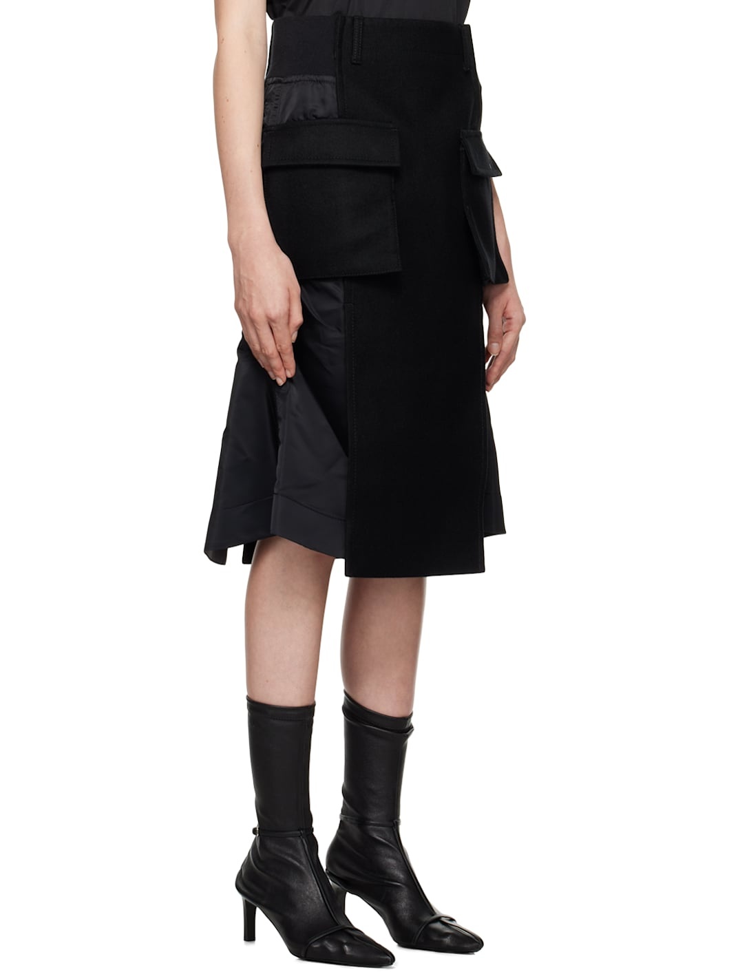 Black Paneled Midi Skirt - 2