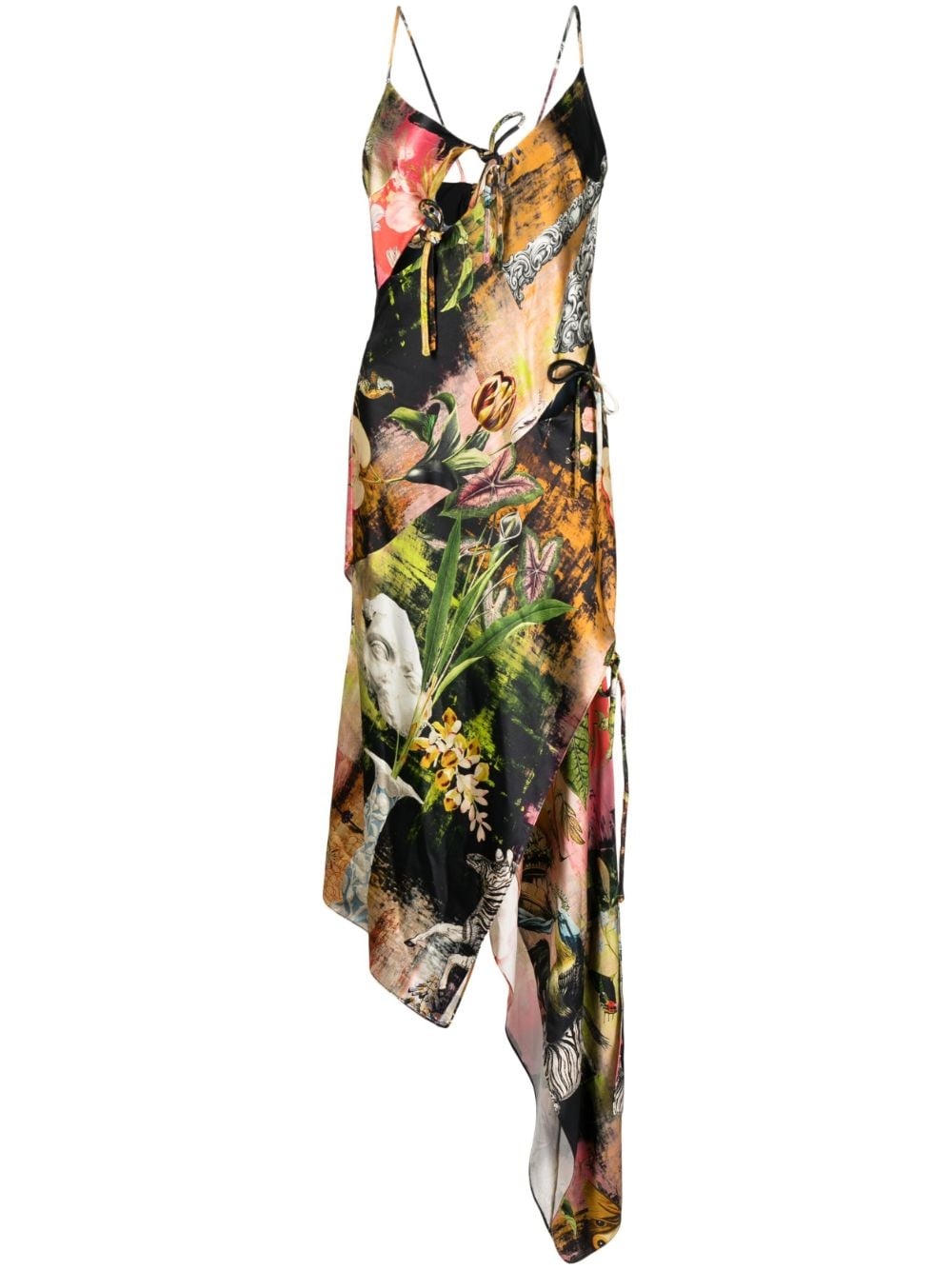 graphic-print asymmetric slip dress - 1