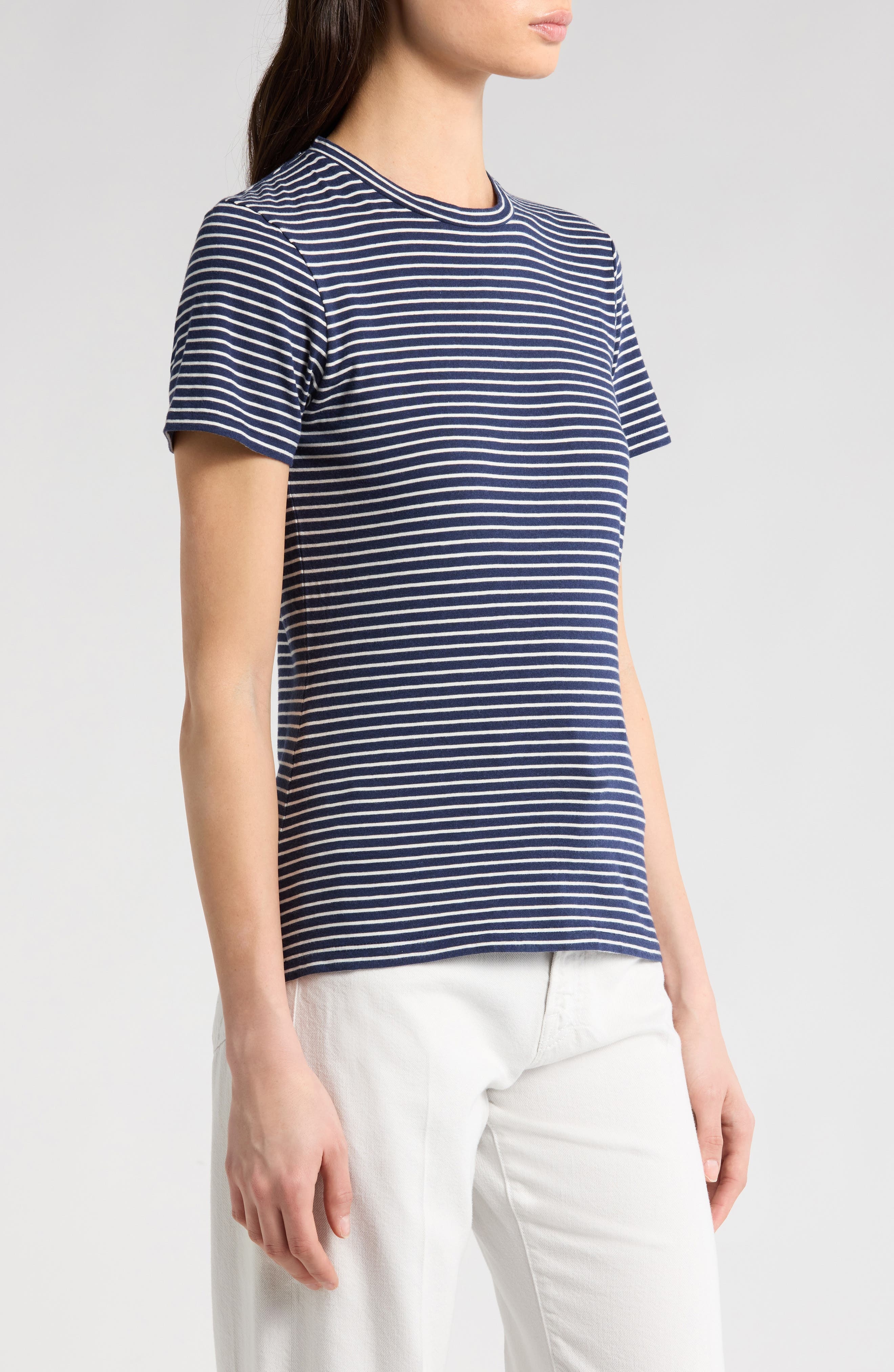 Nili Lotan Lana Stripe Cotton T-Shirt in Navy/Natural Stripe at Nordstrom - 3