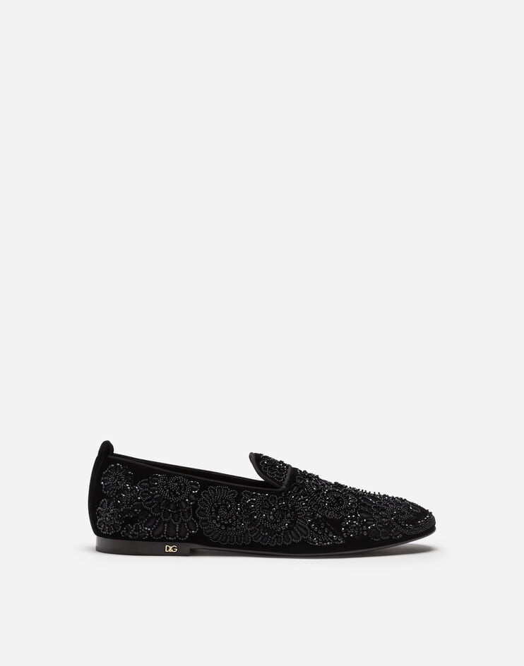 Velvet loafers with embroidery - 1