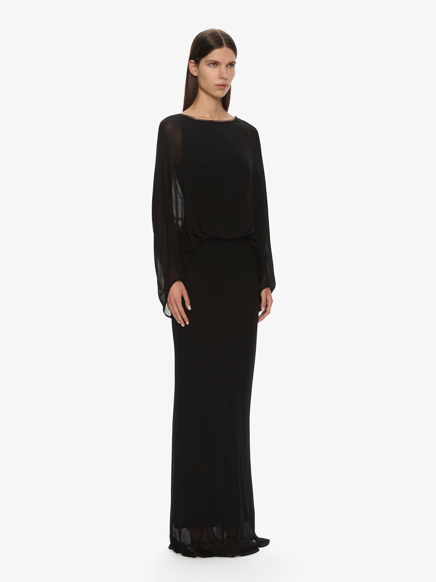 Lattice Lace Silk Blouson Long Dress - 3