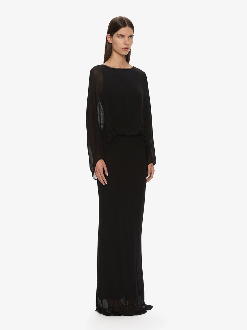 Lattice Lace Silk Blouson Long Dress 3