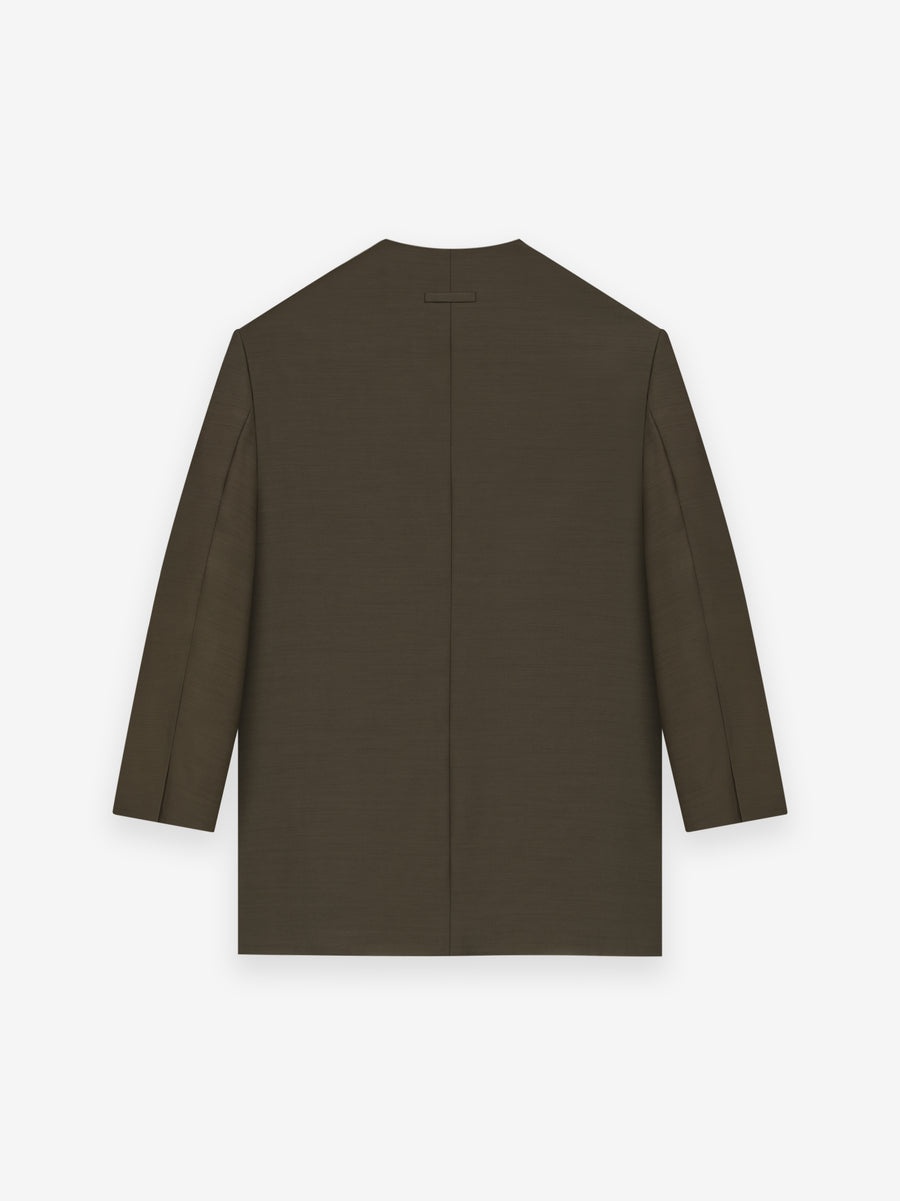Wool Silk Relaxed Lapelless Blazer - 2