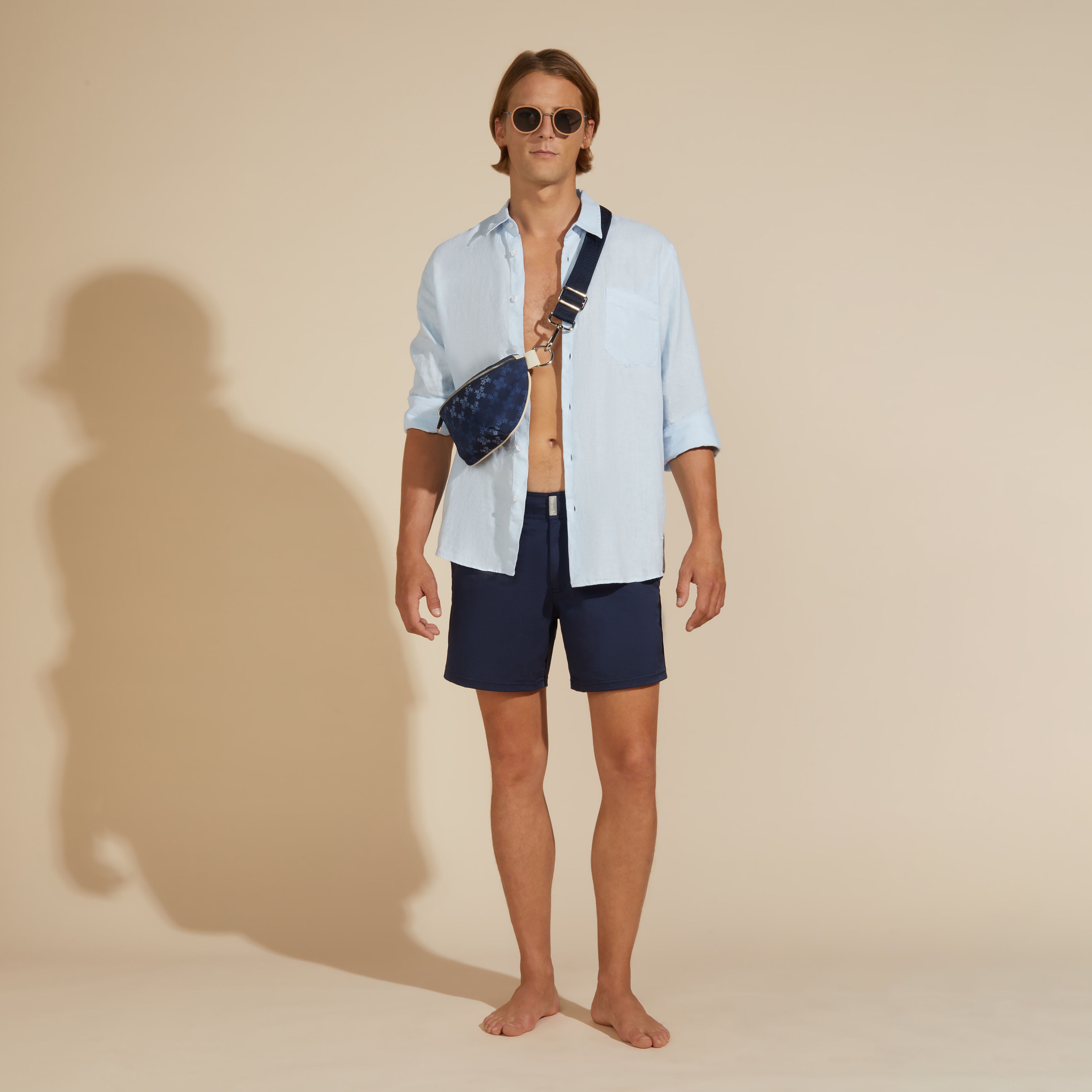 Men Flat Belt Stretch Swim Trunks Solid - 5