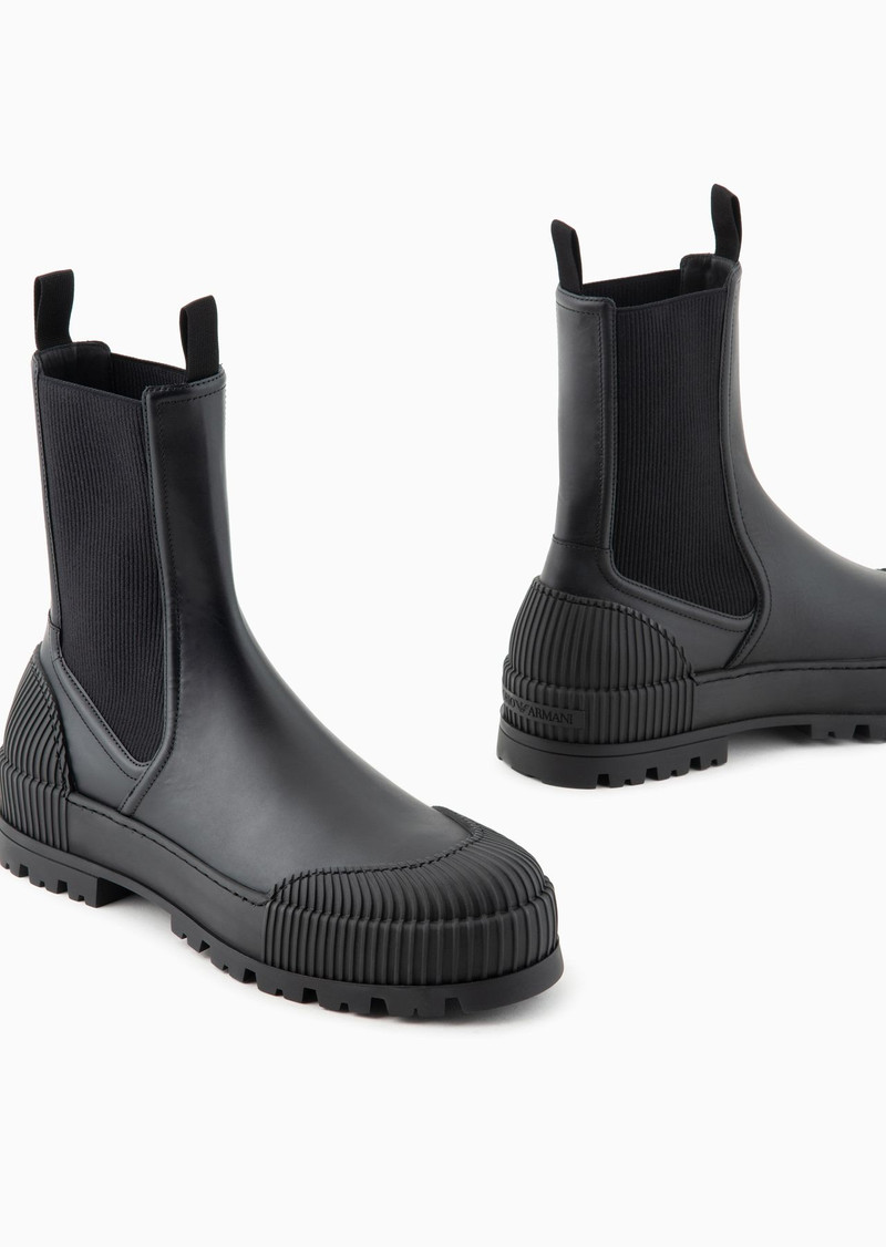 EMPORIO ARMANI Leather Beatle boots with rubber toe and sole outlook