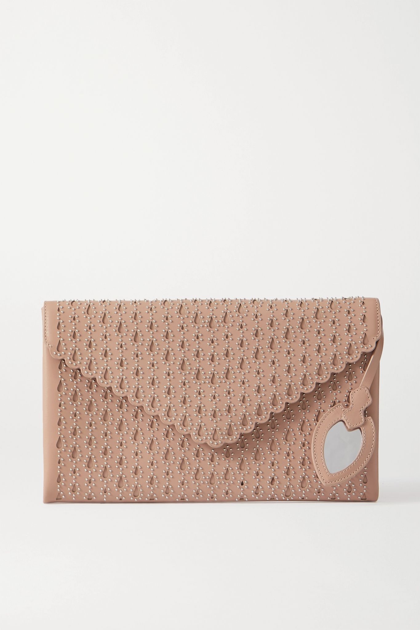 Studded laser-cut leather clutch - 6