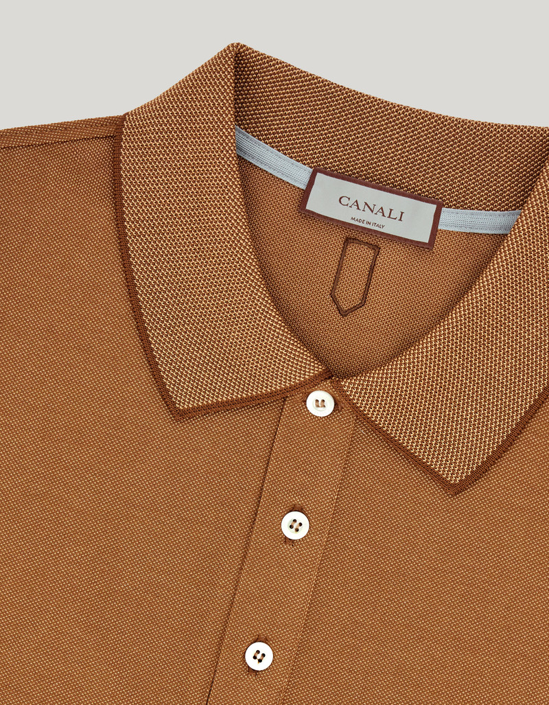 CARAMEL COTTON PIQUÉ POLO SHIRT WITH CONTRASTING TRIM 4