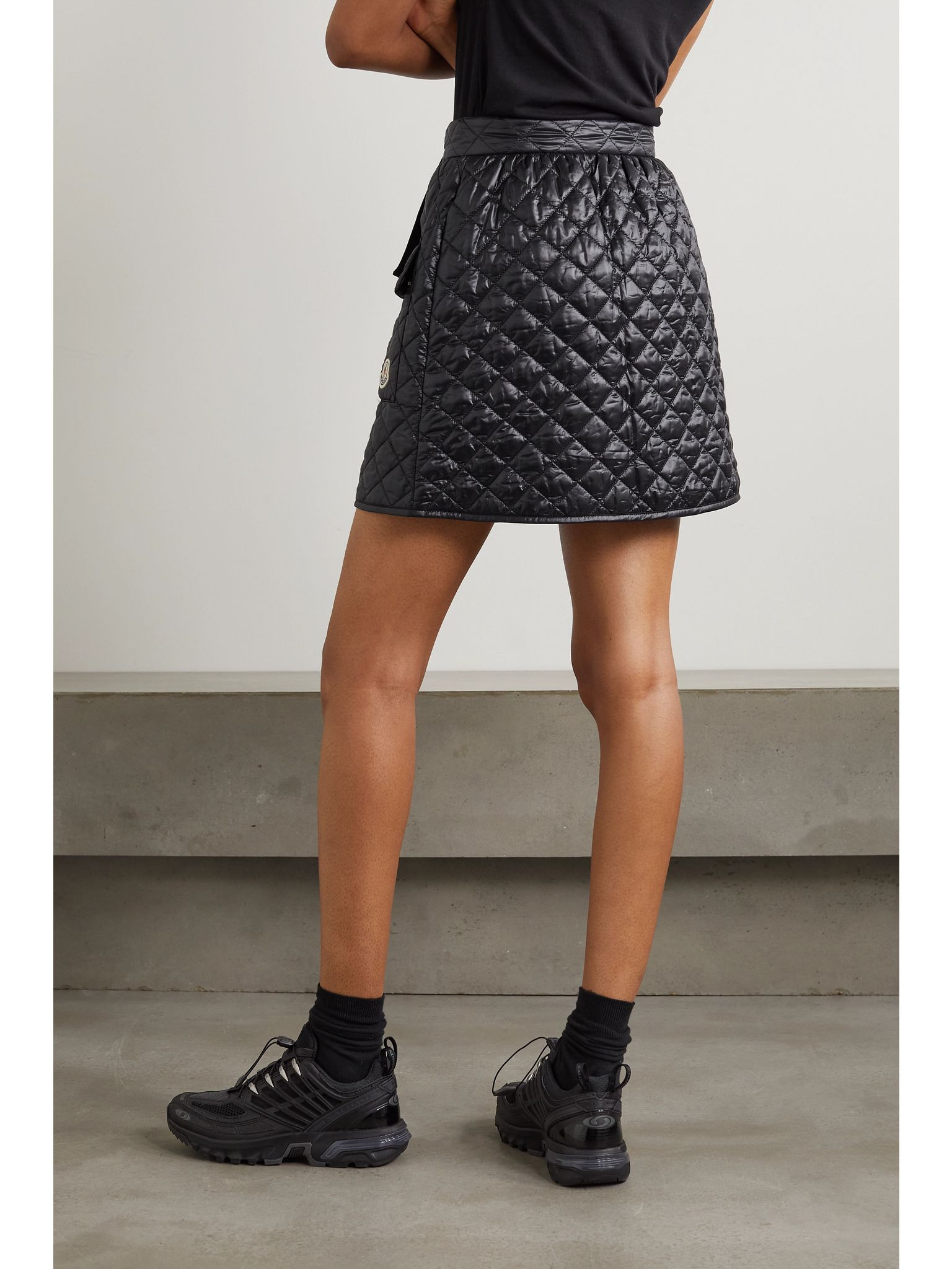 Quilted padded webbing-trimmed shell mini skirt Black - 3
