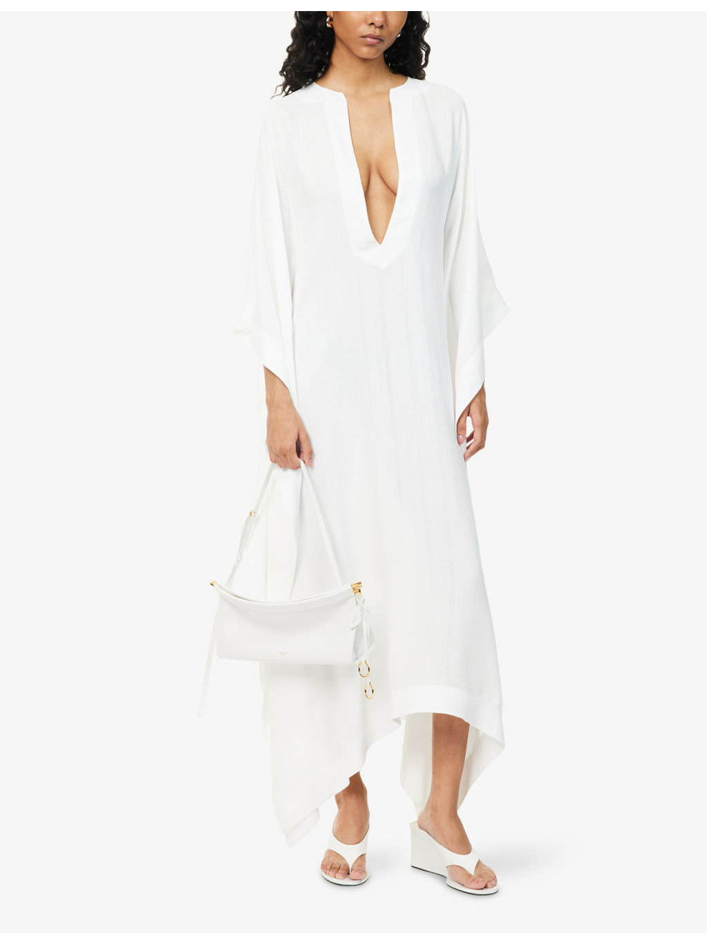 Plunge-Neckline Textured Woven Kaftan Dress - 2