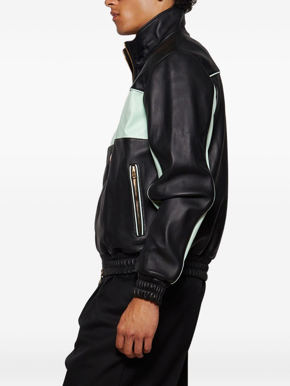 panelled leather jacket - 4