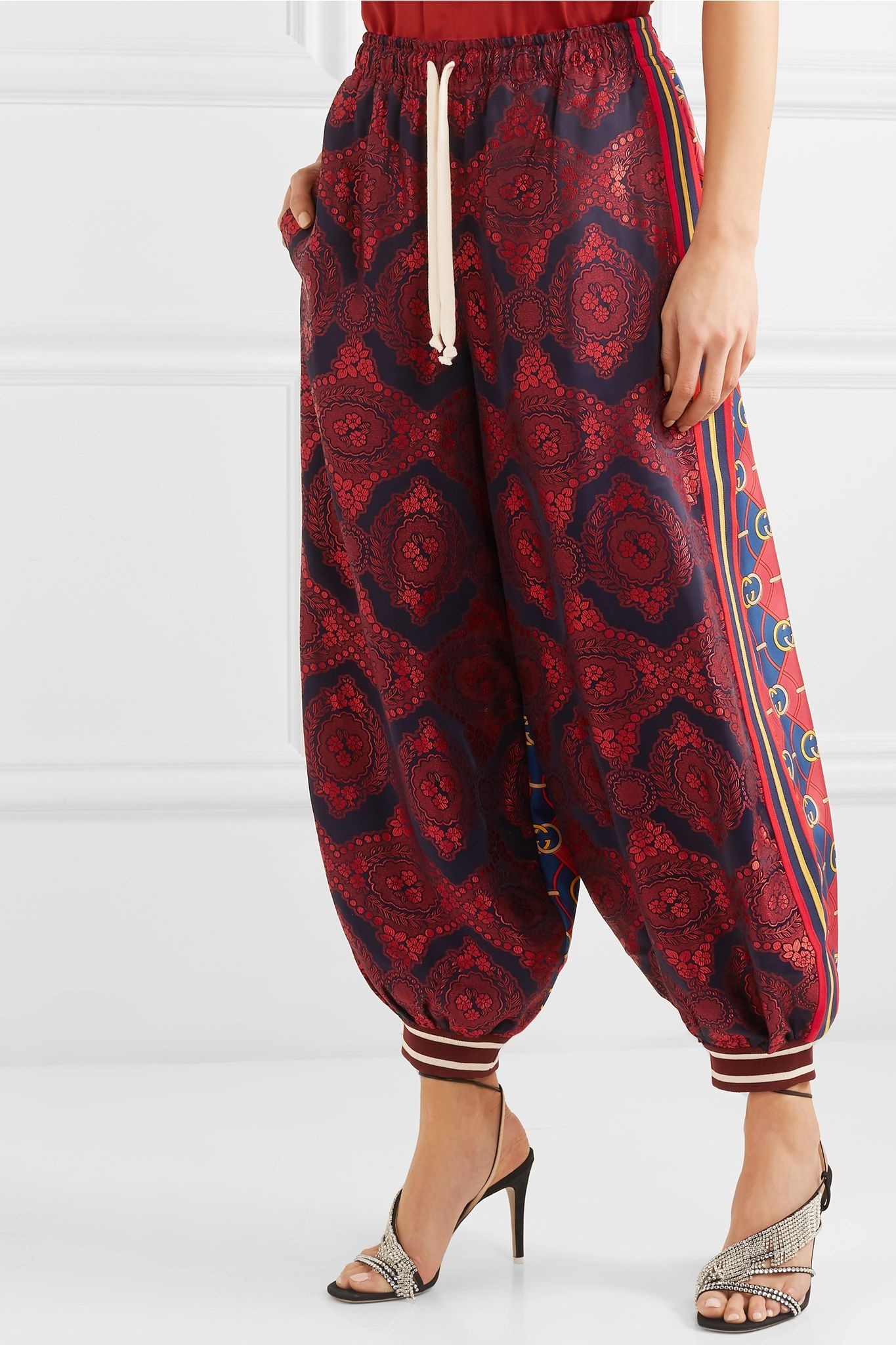 Floral-jacquard and printed silk-twill pants  - 3