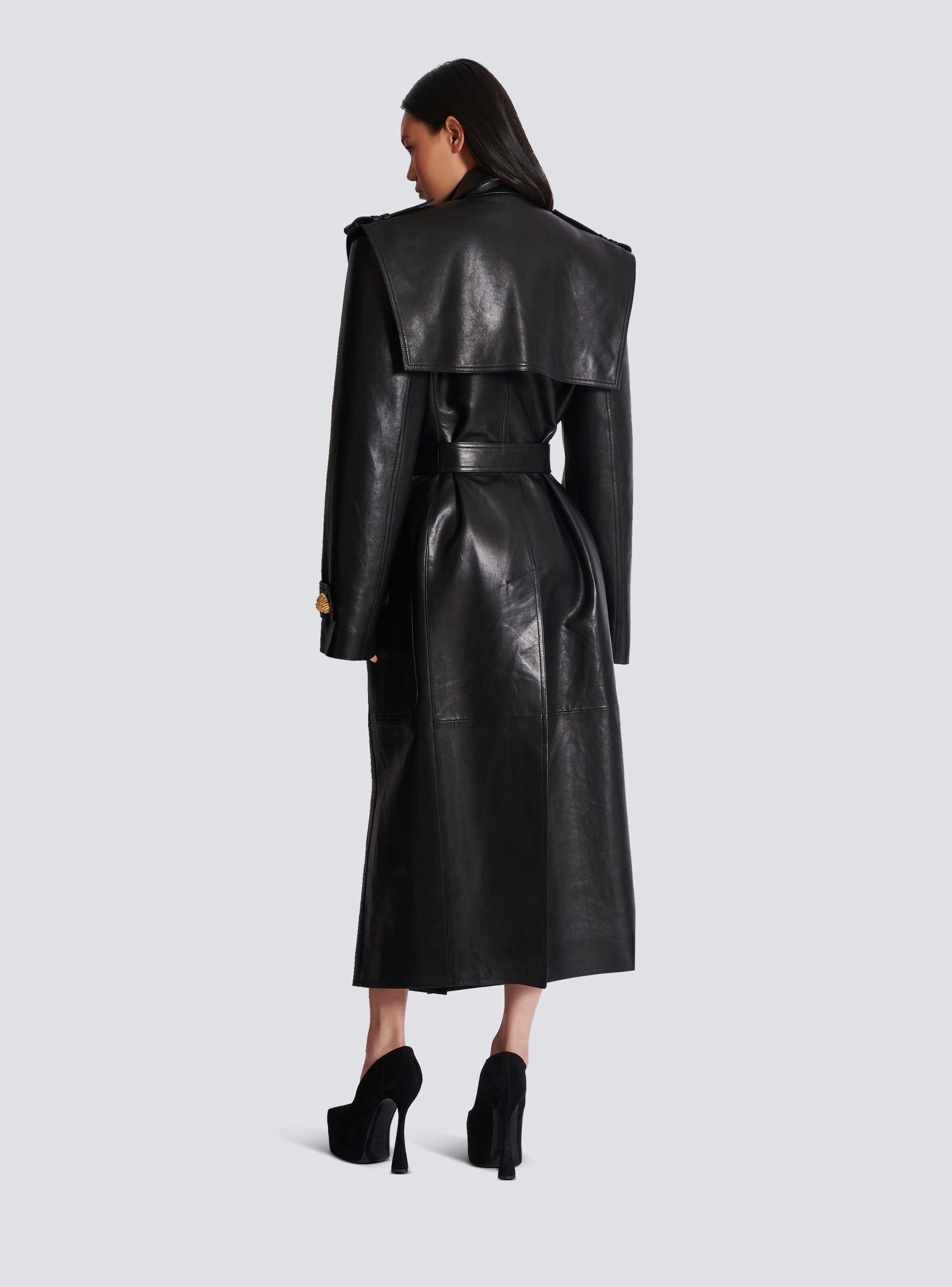 【関税＆送料込み】Balmain Belted 4 Pokets Fitted Lambskin Balmain Belted trench coat in lambskin leather | REVERSIBLE