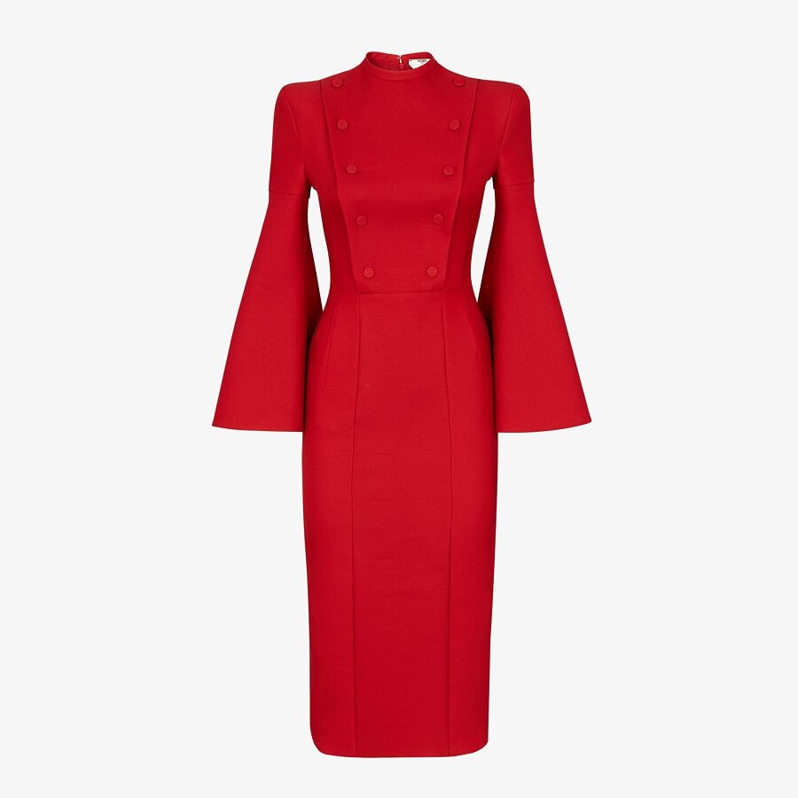 Red silk and wool dress - 1