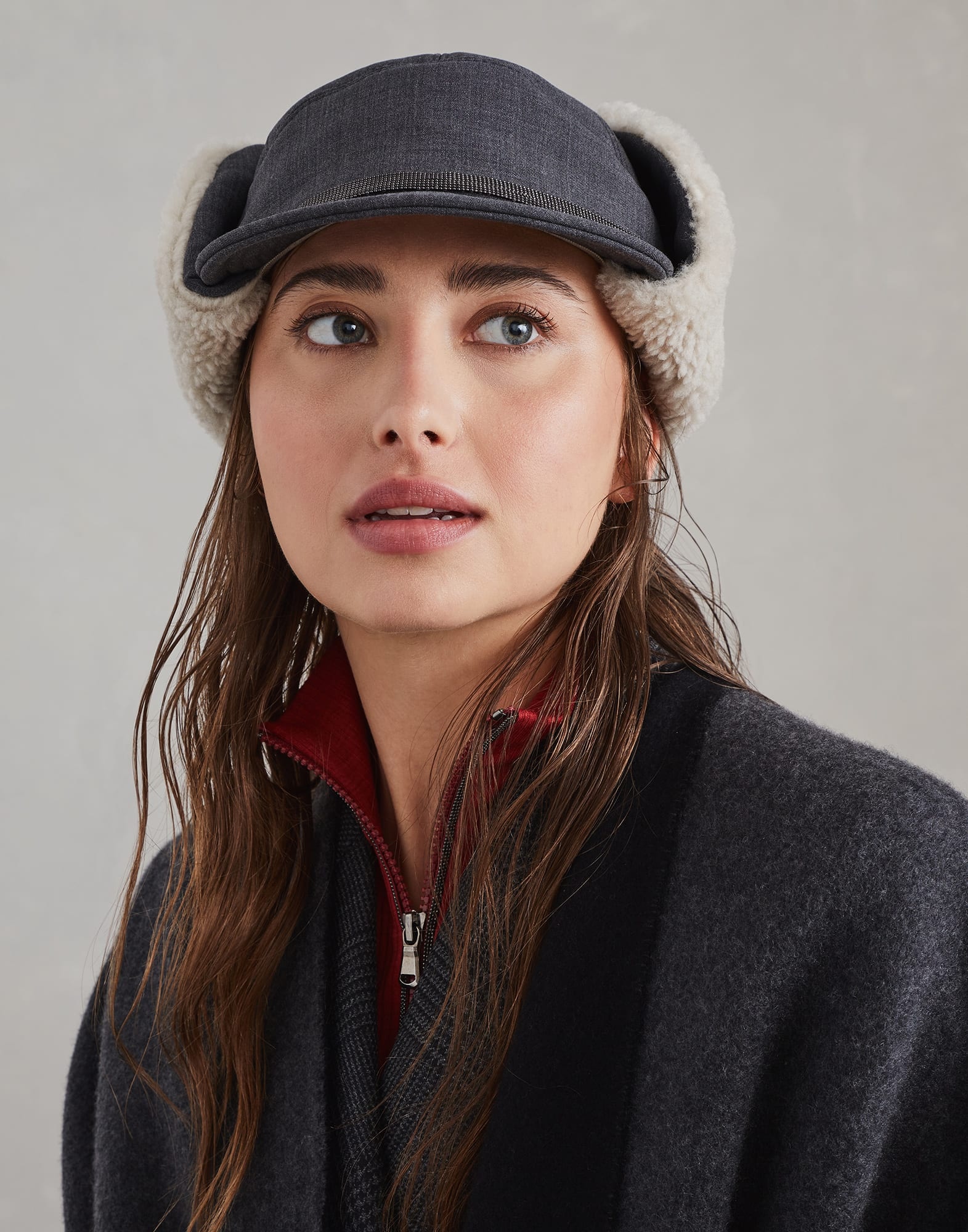 Tropical Luxury wool baseball cap with shearling-lined ear flaps and shiny band - 3