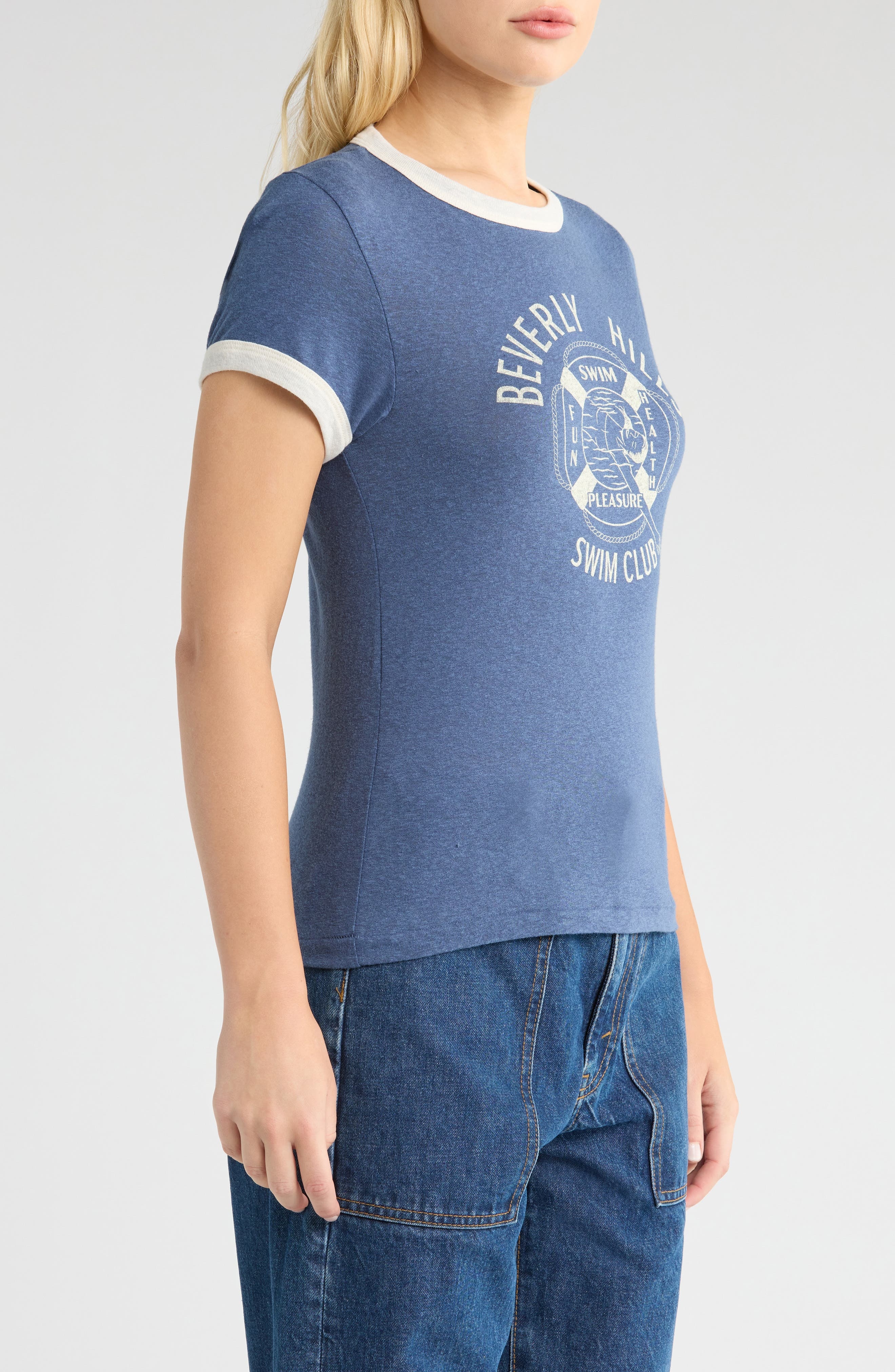Re/Done '60 Slim Graphic Ringer T-Shirt in Navy White at Nordstrom - 3