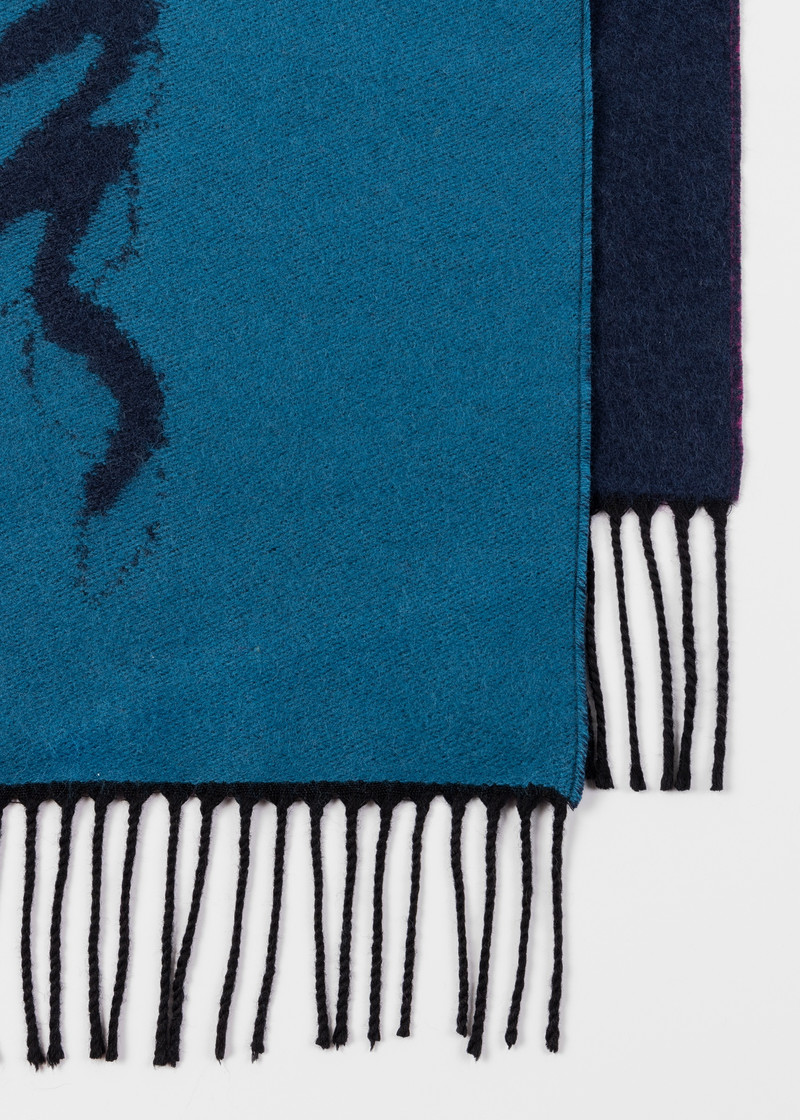 Paul Smith Blue Colour-Block 'Shadow Logo' Jacquard Wool-Blend Scarf outlook