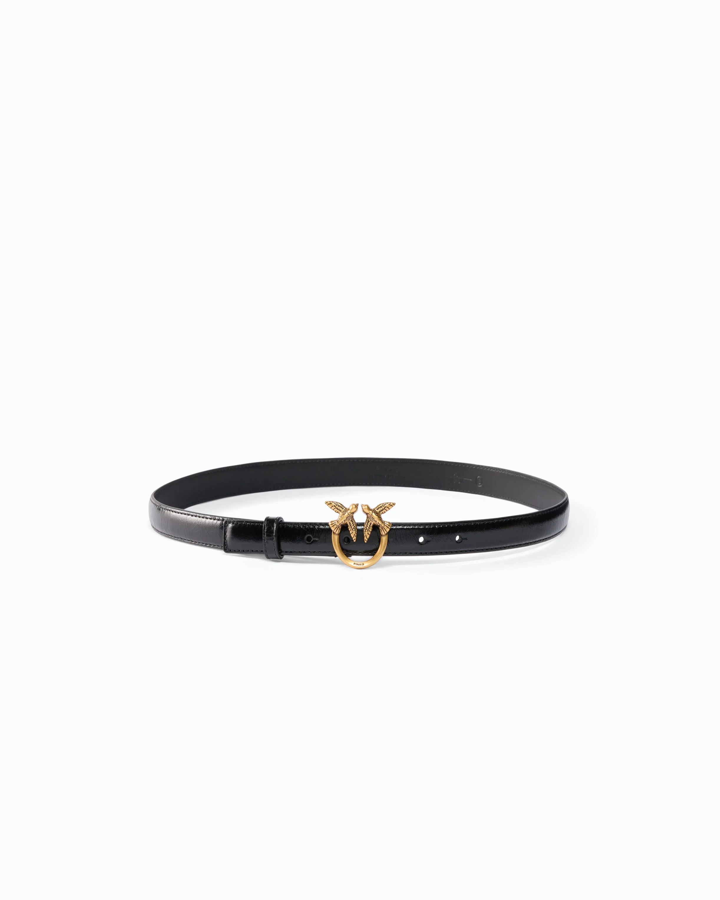 SHINY LEATHER BELT WITH LOVE BIRDS BUCKLE, 2 CM - 1