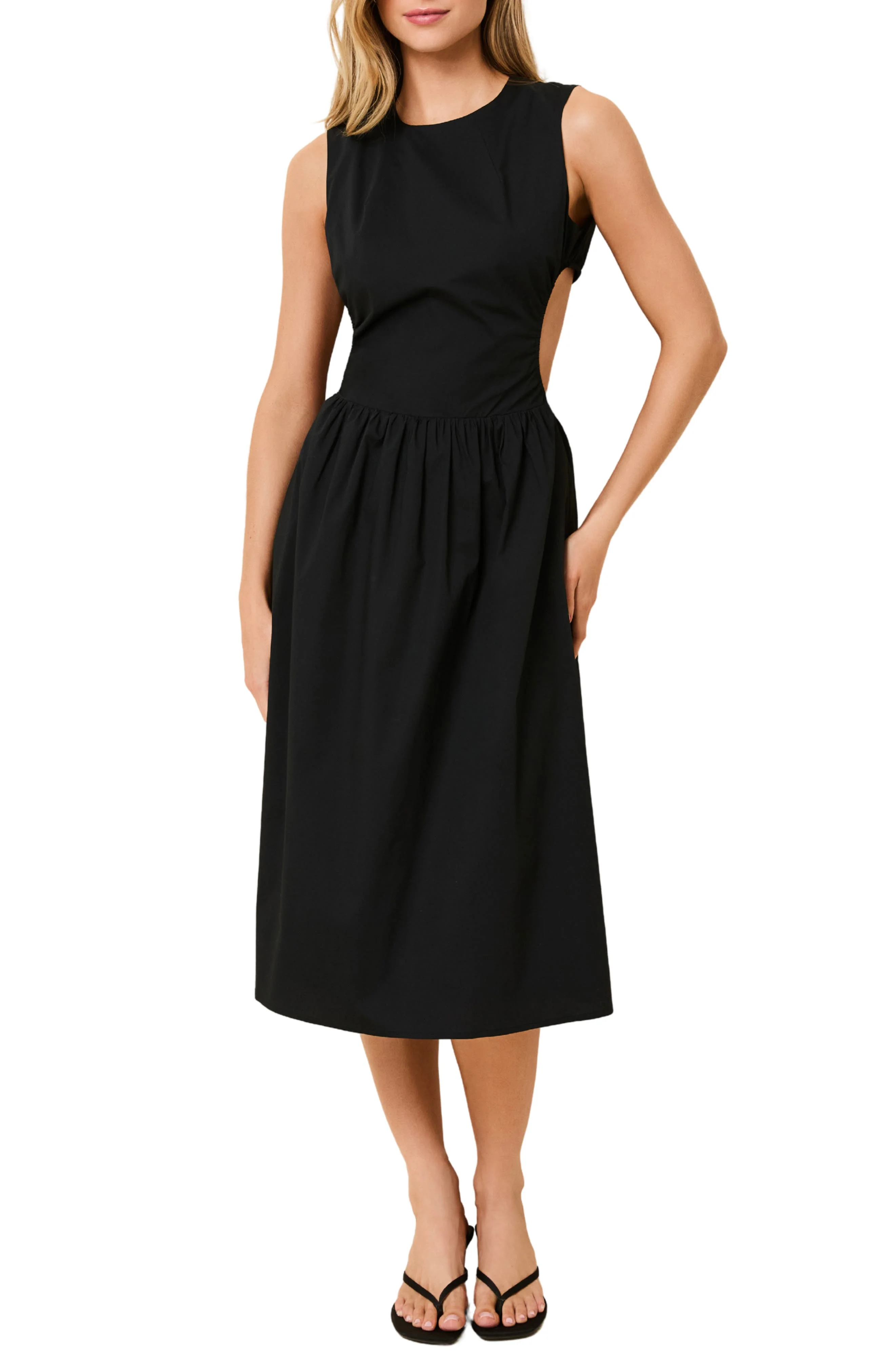 Solid & Striped Sabine Sleeveless Open Back Stretch Cotton Poplin Sundress in Noir at Nordstrom - 1