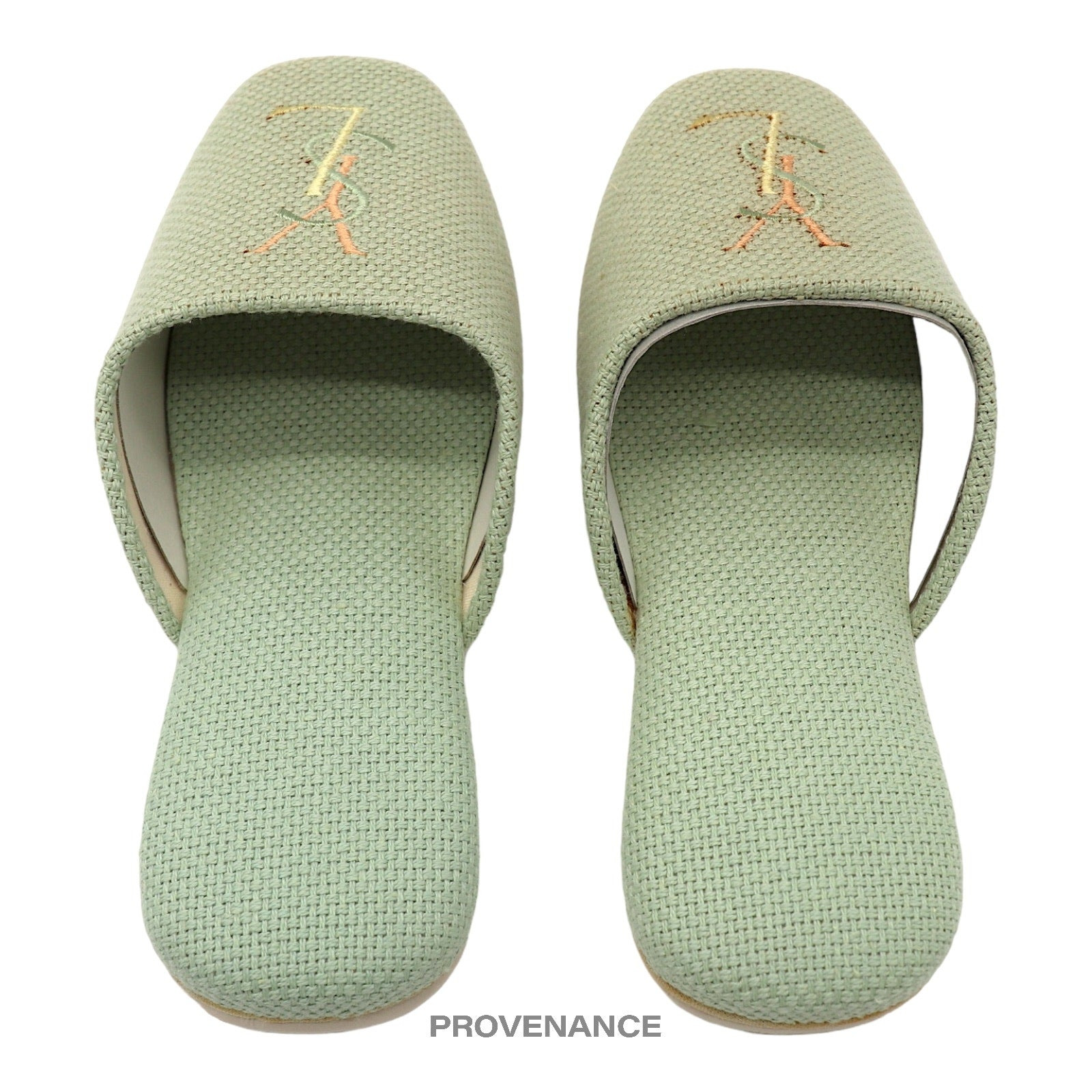 Yves Saint Laurent YSL Logo Slipper - Powder Green Canvas - 4
