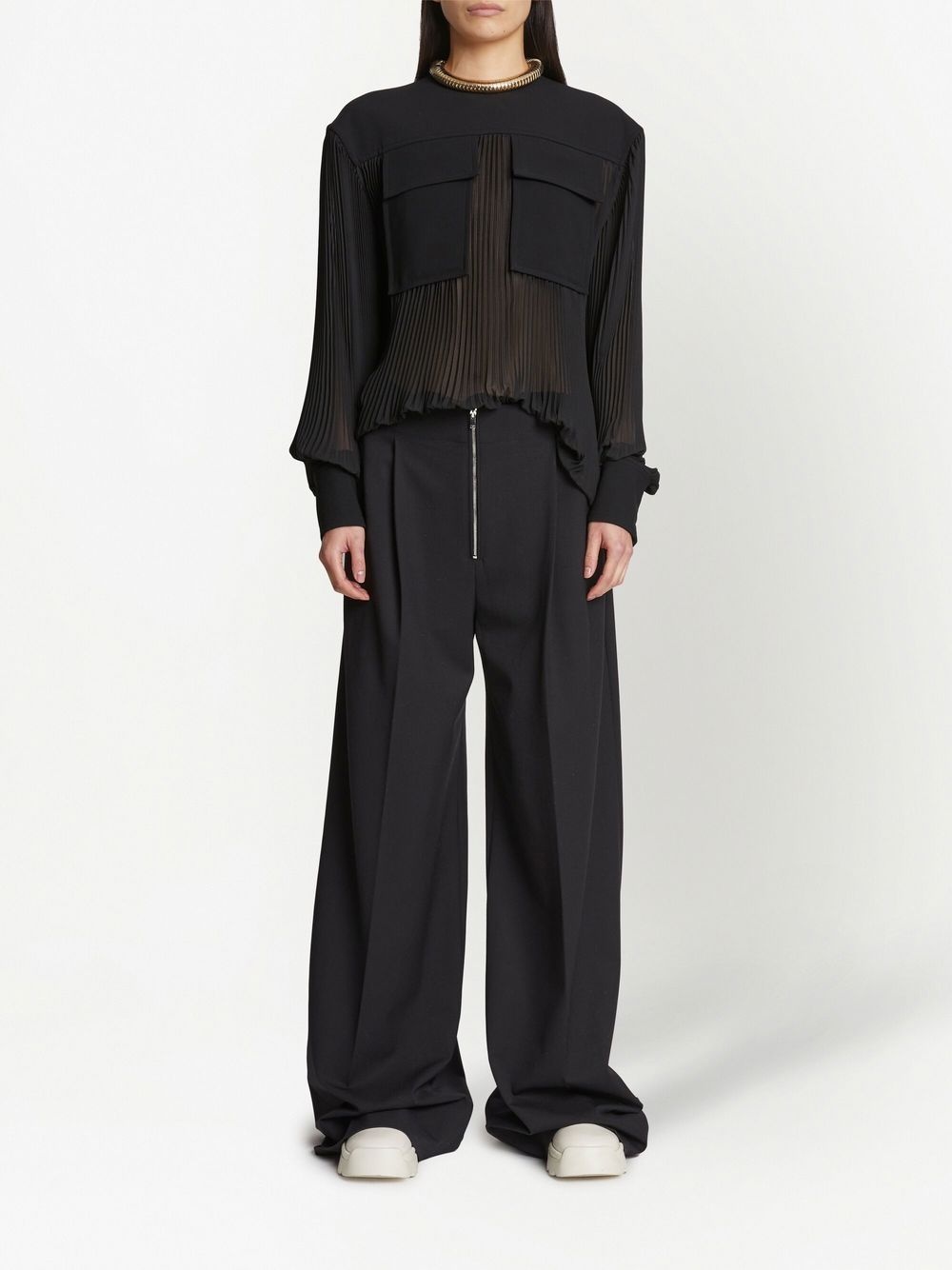 pleated long-sleeved blouse - 2