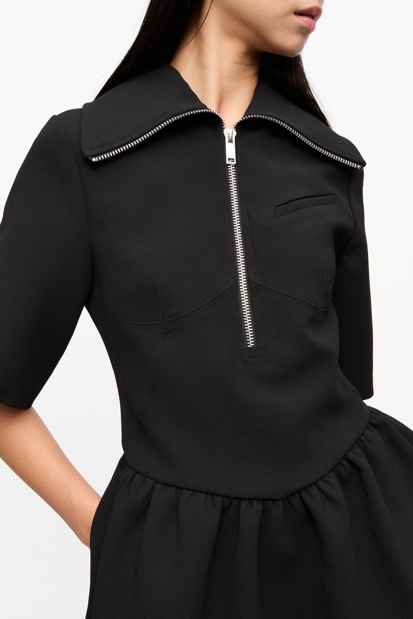 BLACK BONDED CREPE MINI DRESS - 4