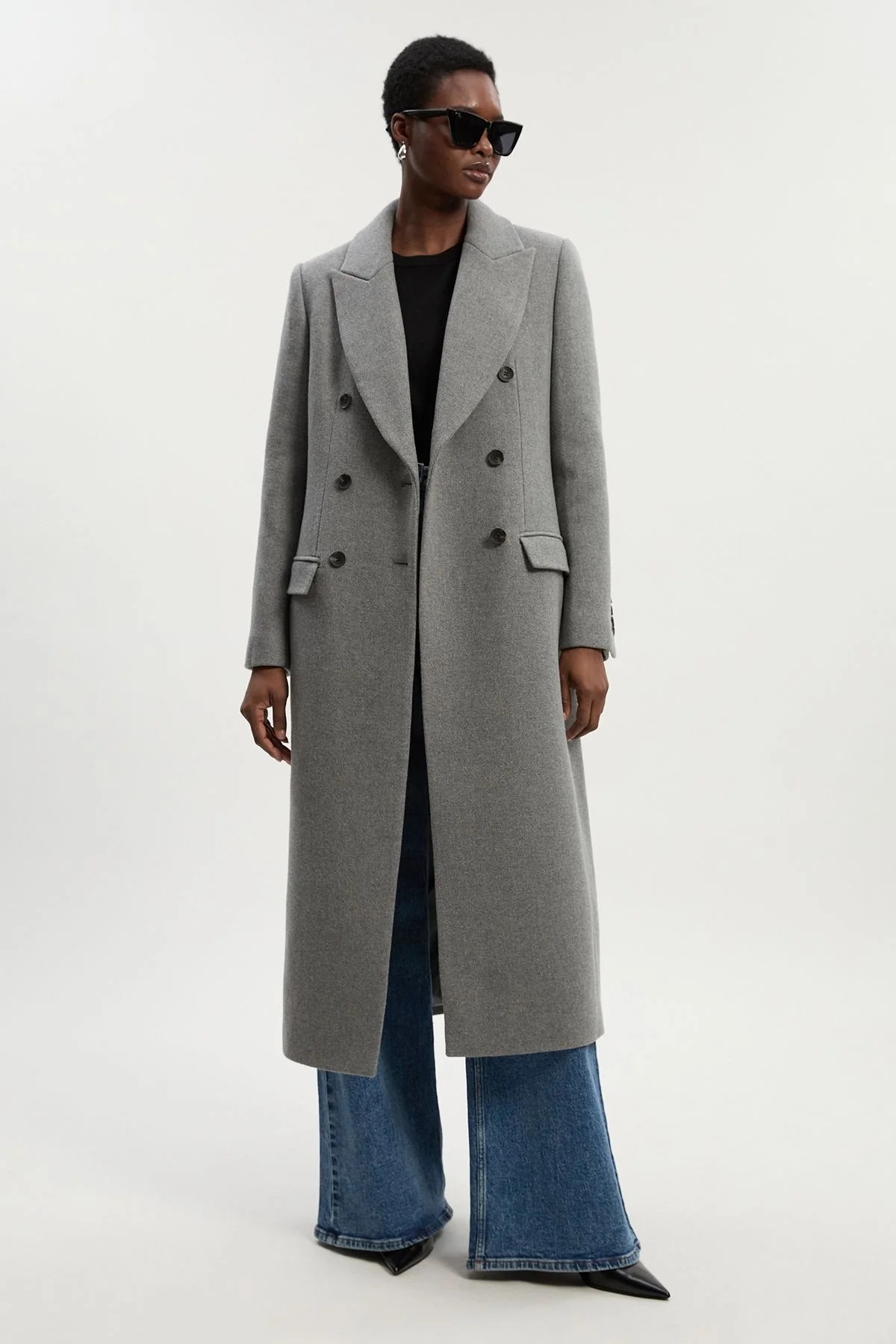 Petite Brushed Wool Double Breasted Tailored Midi Coat - 1