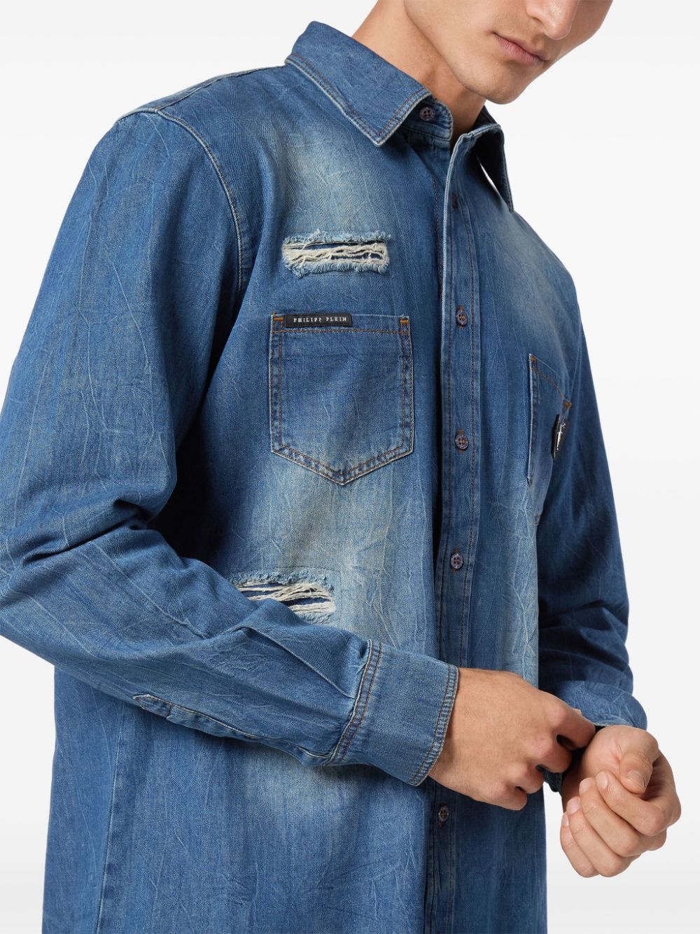 distressed-effect denim shirt - 4