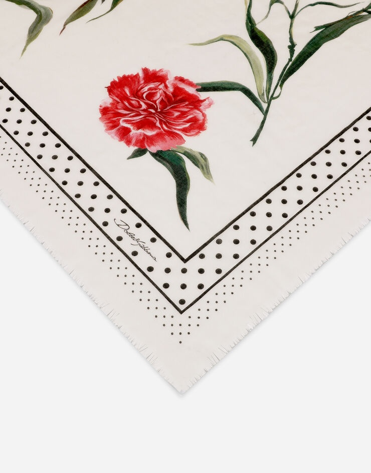 Large carnation-print silk and cashmere scarf (140 x 140) - 2