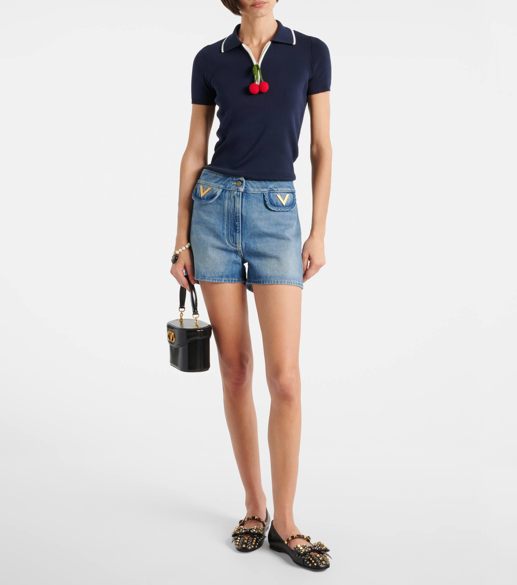 VGold mid-rise denim shorts - 2