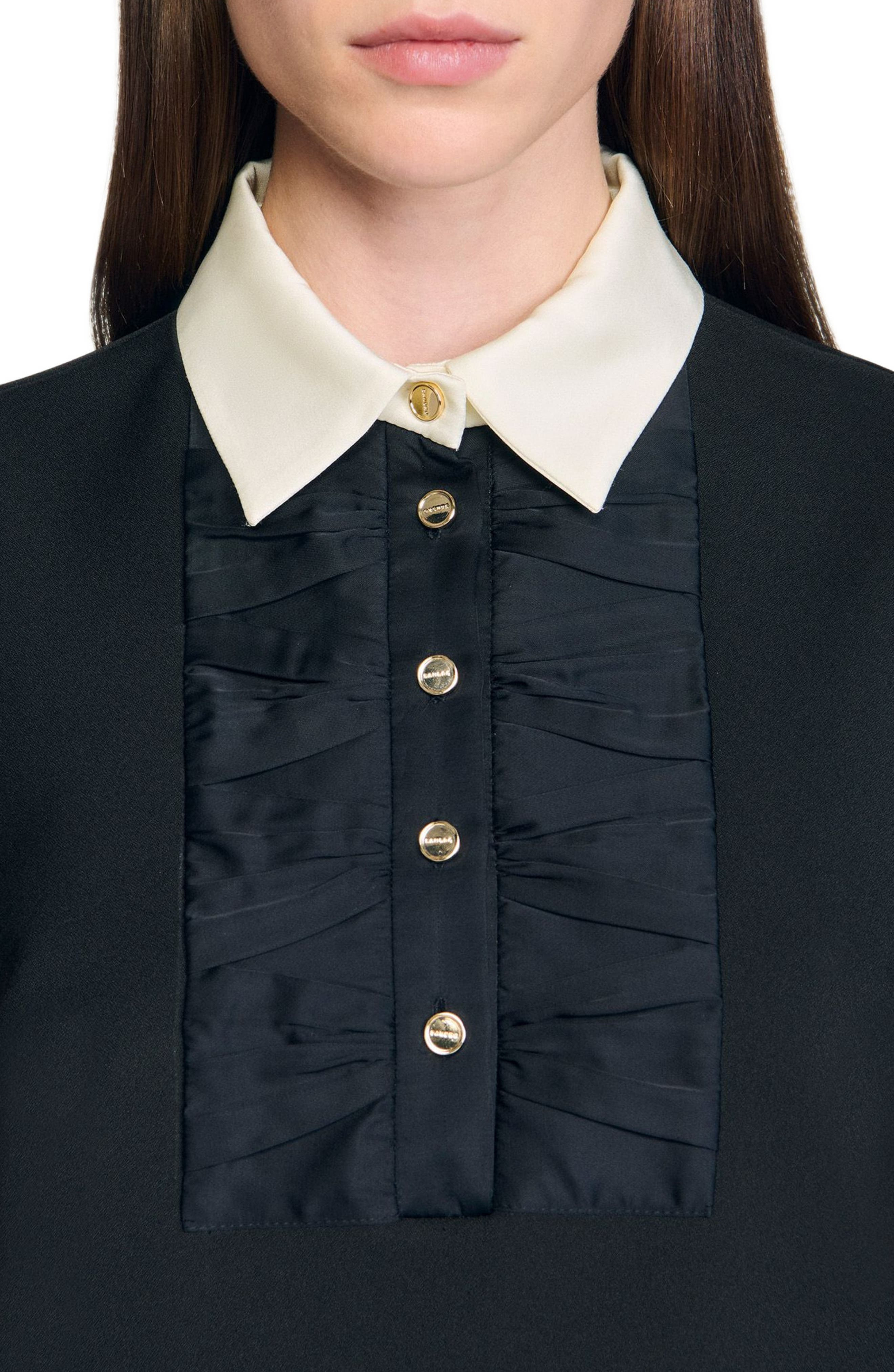 SANDRO Short dress with contrast collar in Black at Nordstrom - 4