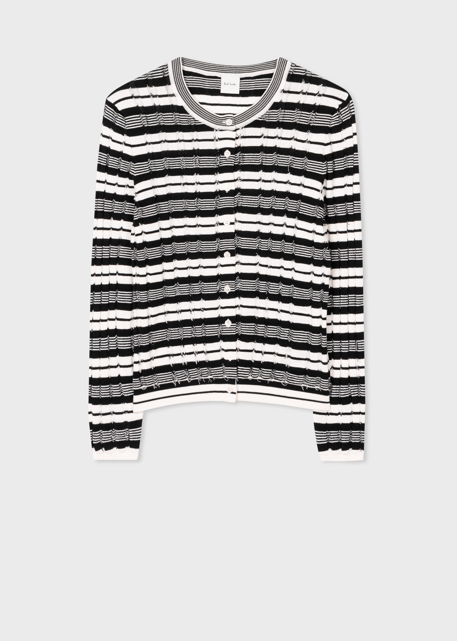 White Striped Crew Neck Cardigan - 1